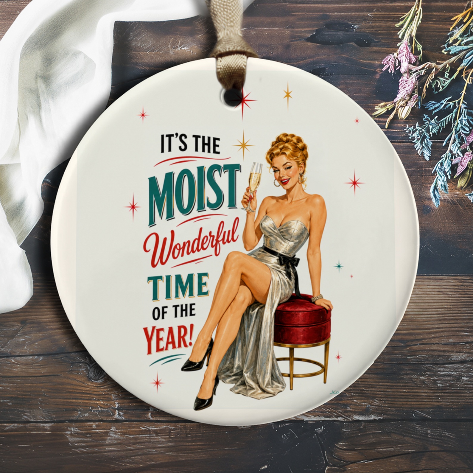 It's The Moist Wonderful Time Of The Year! Funny Holiday Ornament Vintage Style Christmas Decor Retro Gift O1013