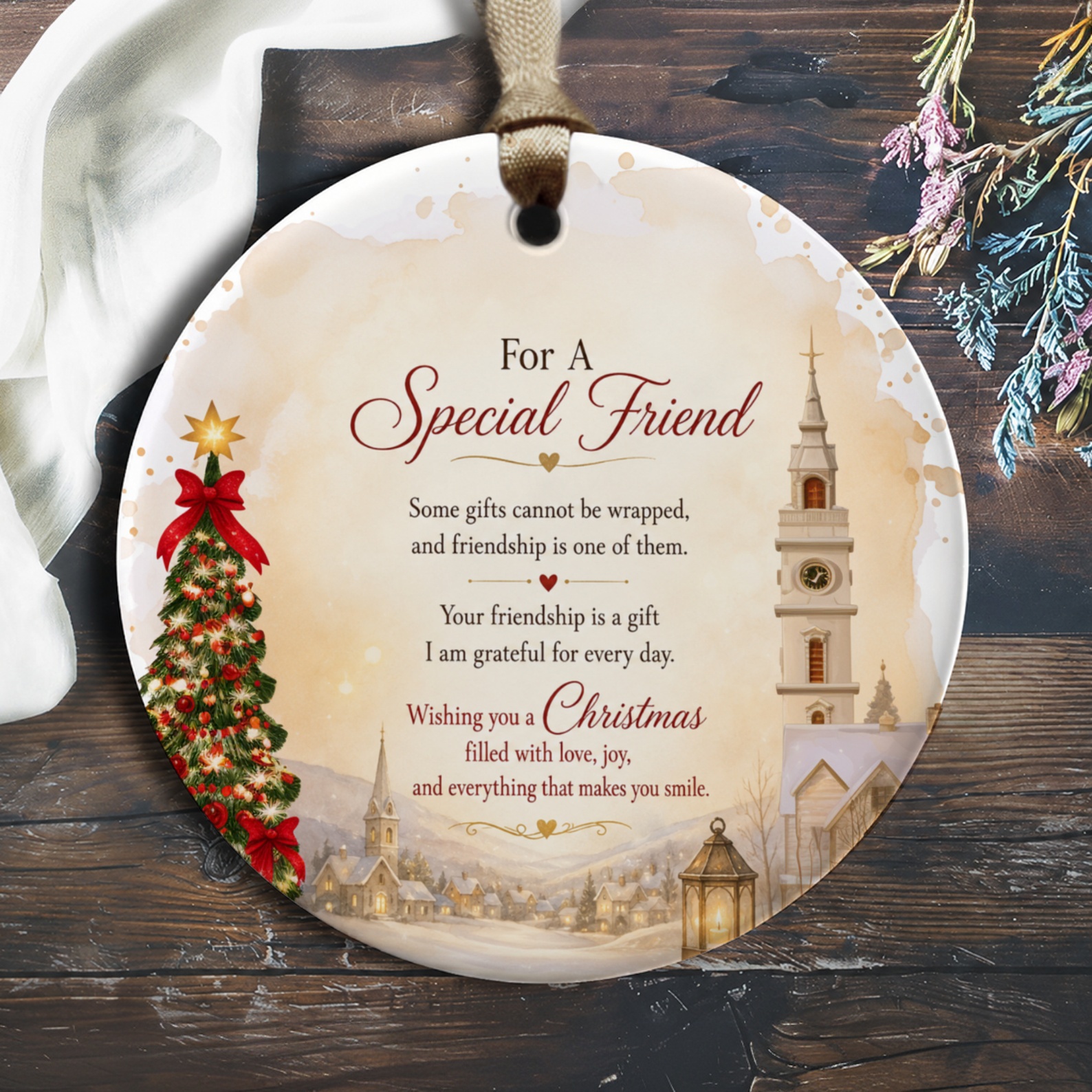 For A Special Friend Christmas Ornament Holiday Decoration Friendship Gift Festive Tree Church Scene Keepsake O1018