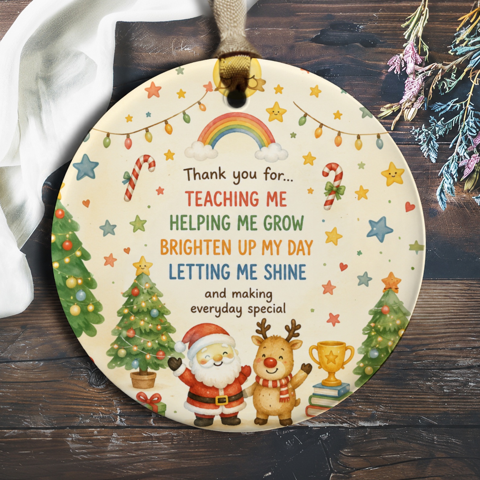 Thank You For Teaching Me Christmas Ornament Santa Reindeer Holiday Decor Teacher Appreciation Gift Cute Xmas Ornament O987