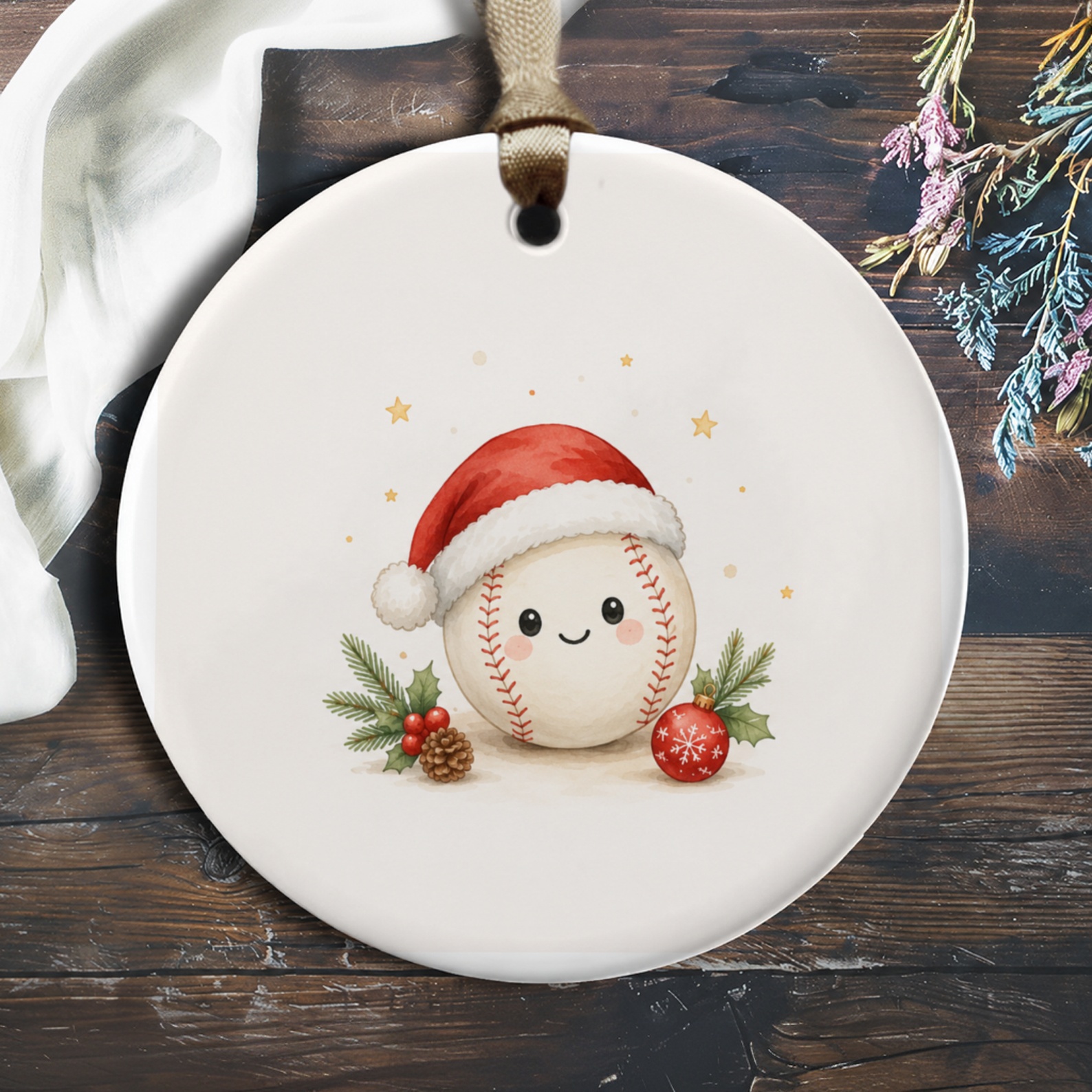 Cute Baseball With Santa Hat Christmas Ornament Holiday Decor For Sports Fans Festive Tree Decoration Gift For Baseball Lovers O989