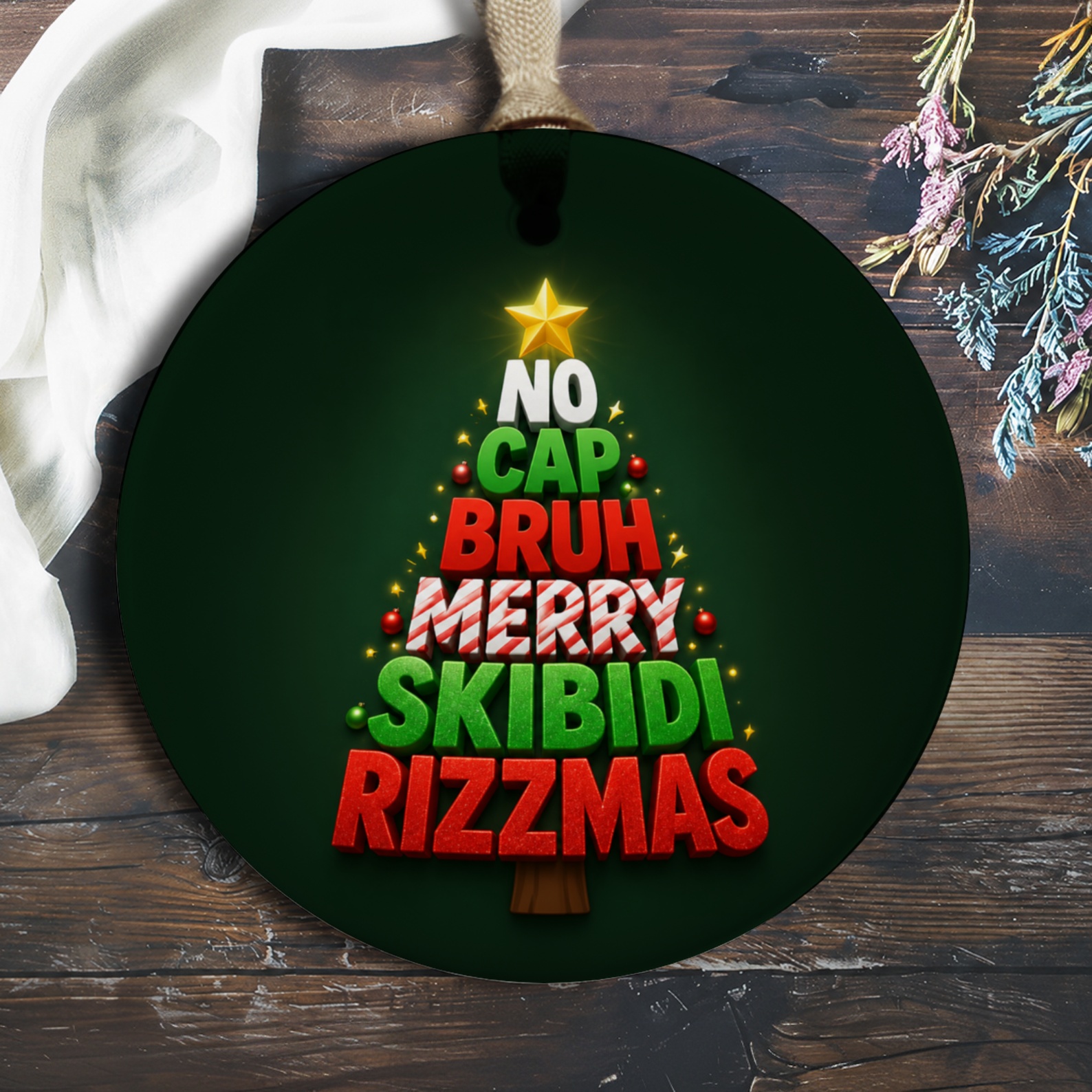 No Cap Bruh Merry Skibidi Rizzmas Funny Christmas Ornament Holiday Tree Decoration Gift O993