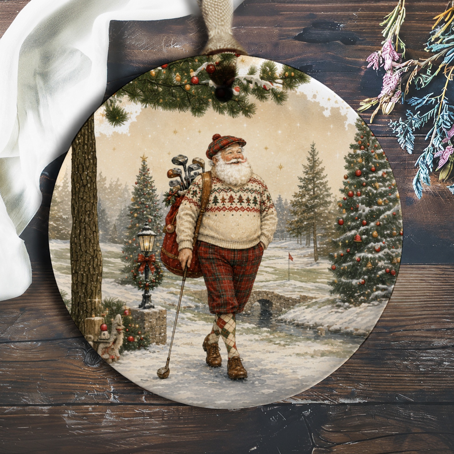 Santa Golfing Christmas Ornament Festive Holiday Decor Winter Scene For Golf Lovers Unique Christmas Tree Decoration O999