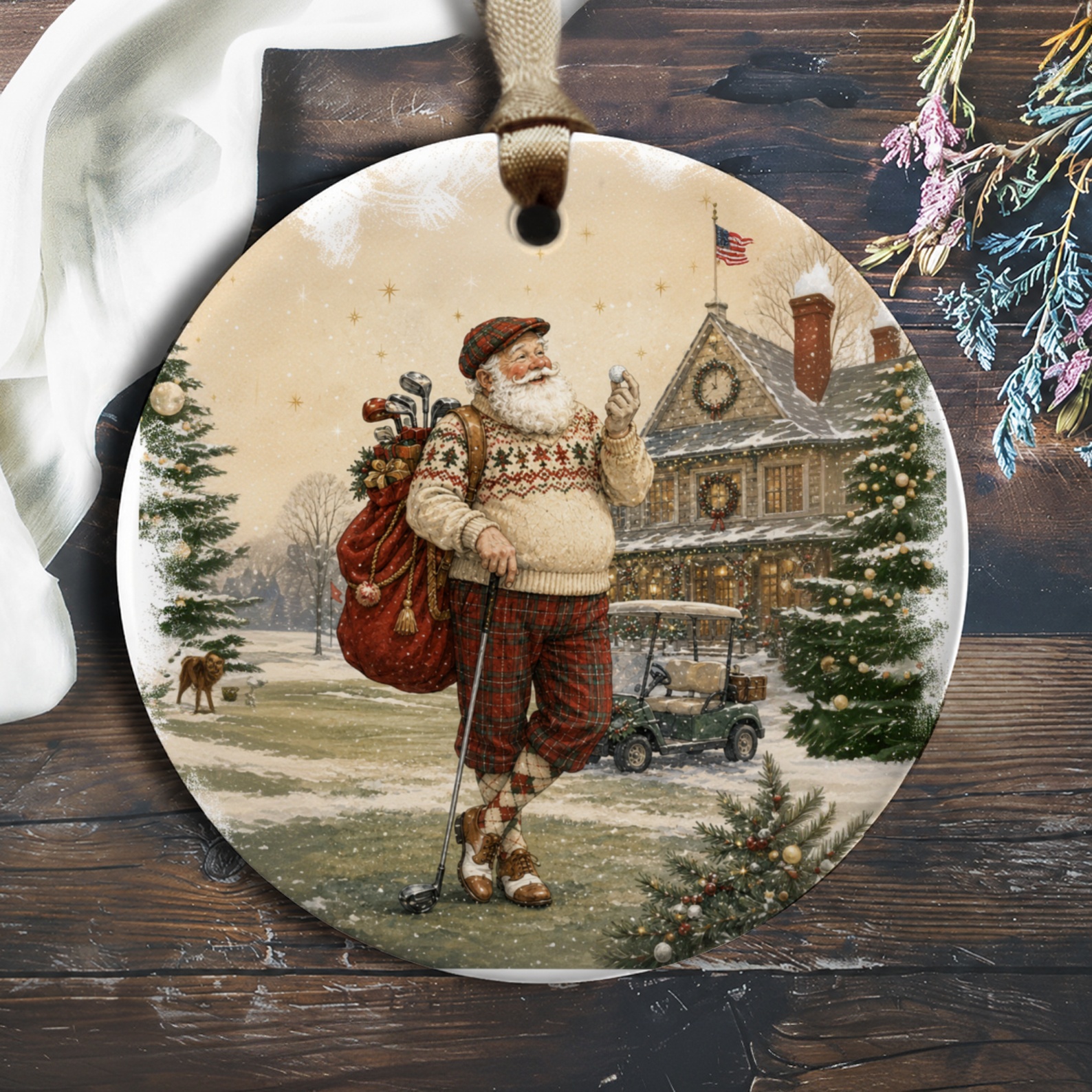 Santa Golfing Christmas Ornament Holiday Decor Vintage Style Festive Home Decoration Winter Scene Collectible Gift O1000