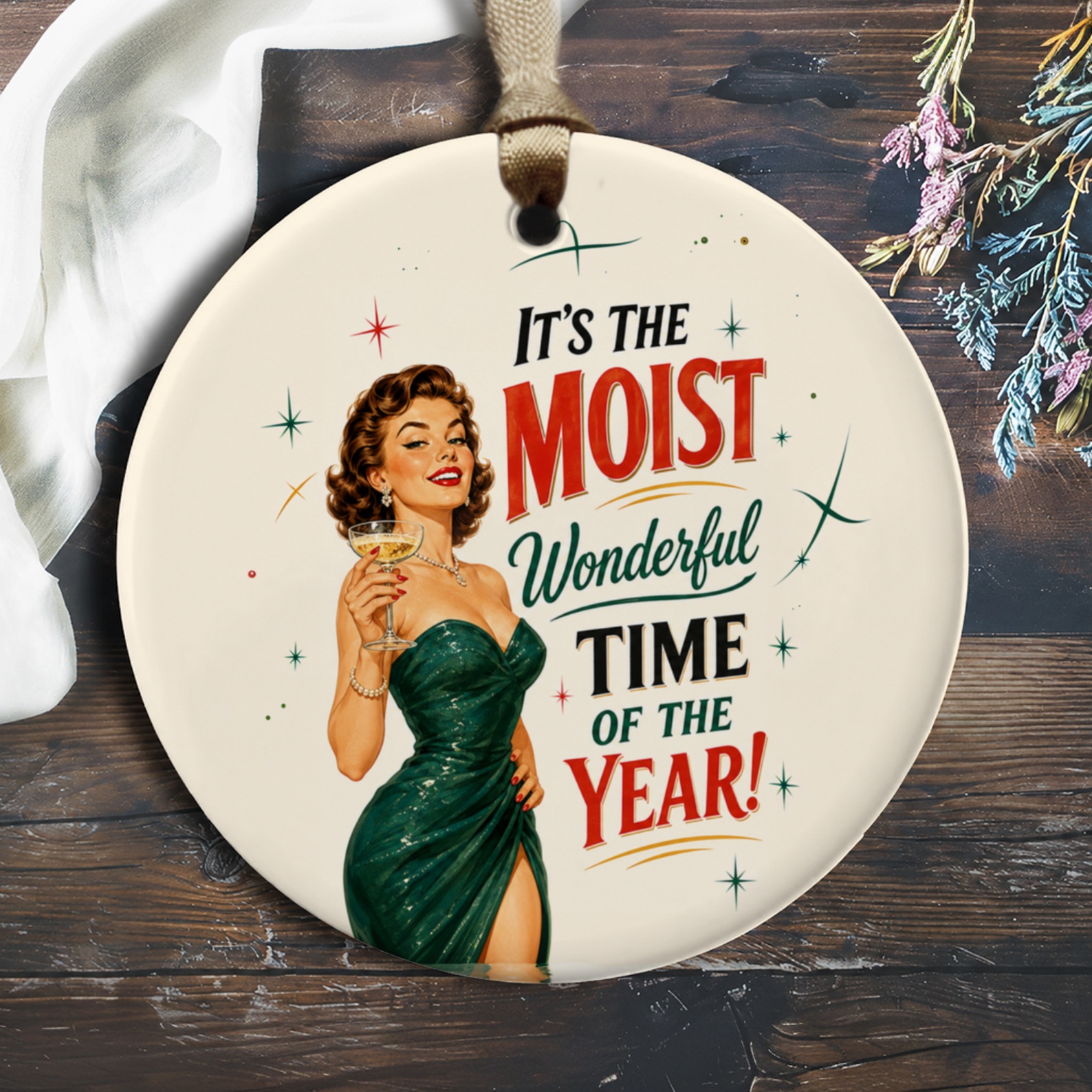 It's The Moist Wonderful Time Of The Year! Retro Christmas Ornament Funny Holiday Decor Vintage Style Festive Home Decoration O1012