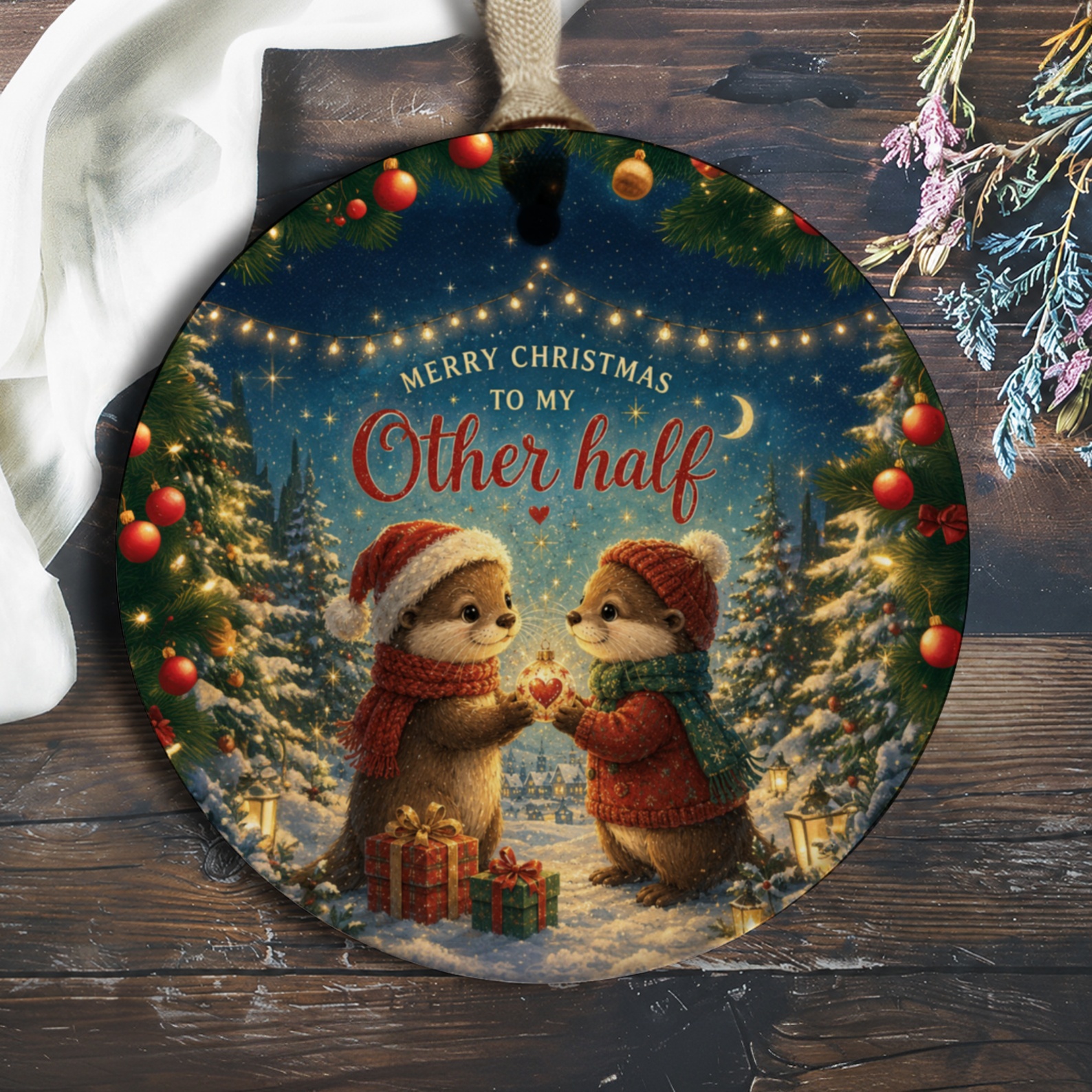Merry Christmas To My Other Half Ornament Cute Otter Couple Christmas Ornament Romantic Holiday Gift For Partner O1024