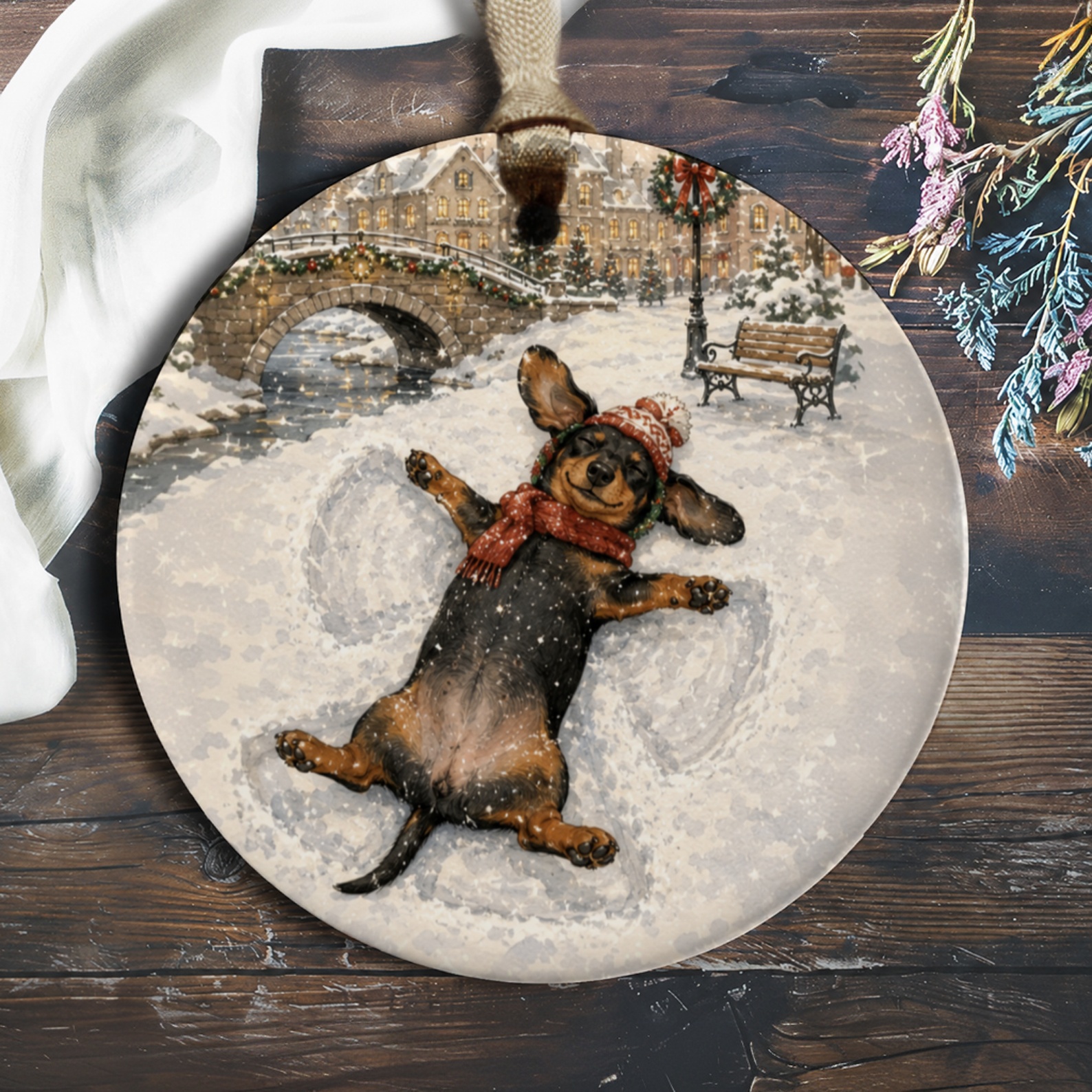Dachshund Snow Angel Ornament Christmas Decor Cute Dog Winter Scene Holiday Gift For Dog Lovers Festive Tree Decoration O1046
