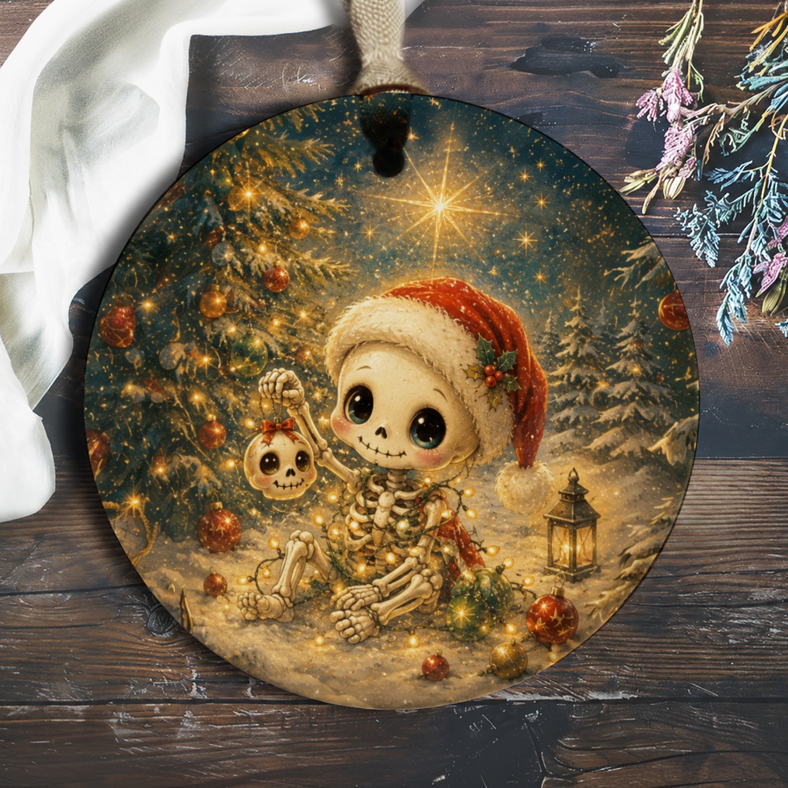 Cute Skeleton Christmas Ornament Santa Hat Holiday Decor Festive Tree Decoration Unique Gift For Halloween Lovers O1052