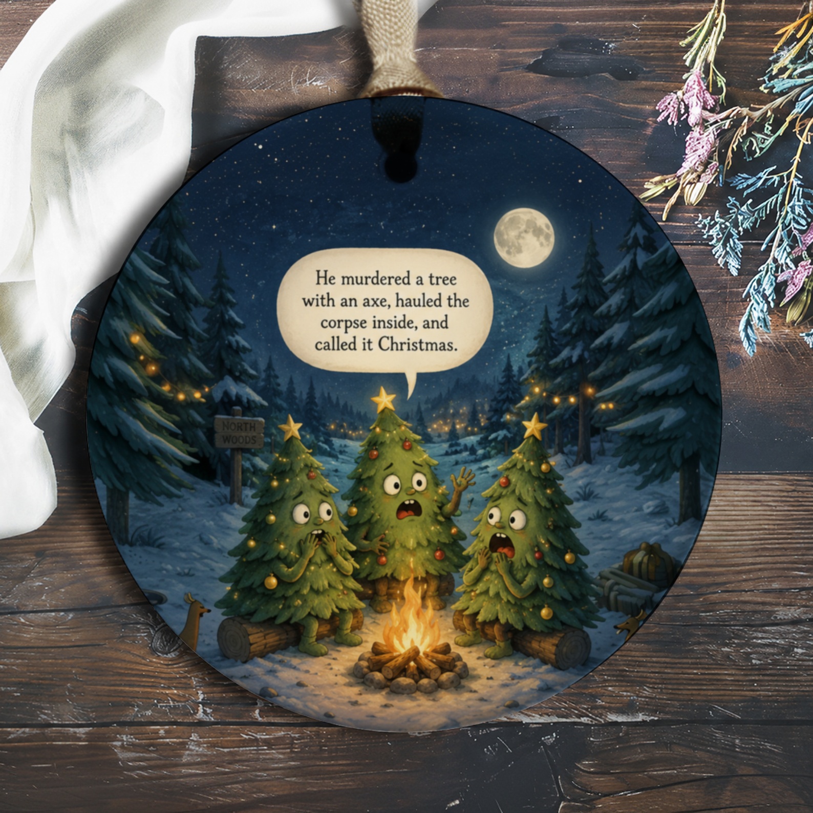 He Murdered A Tree Funny Christmas Ornament Holiday Decor Tree Lover Gift Cute Xmas Decoration O1033