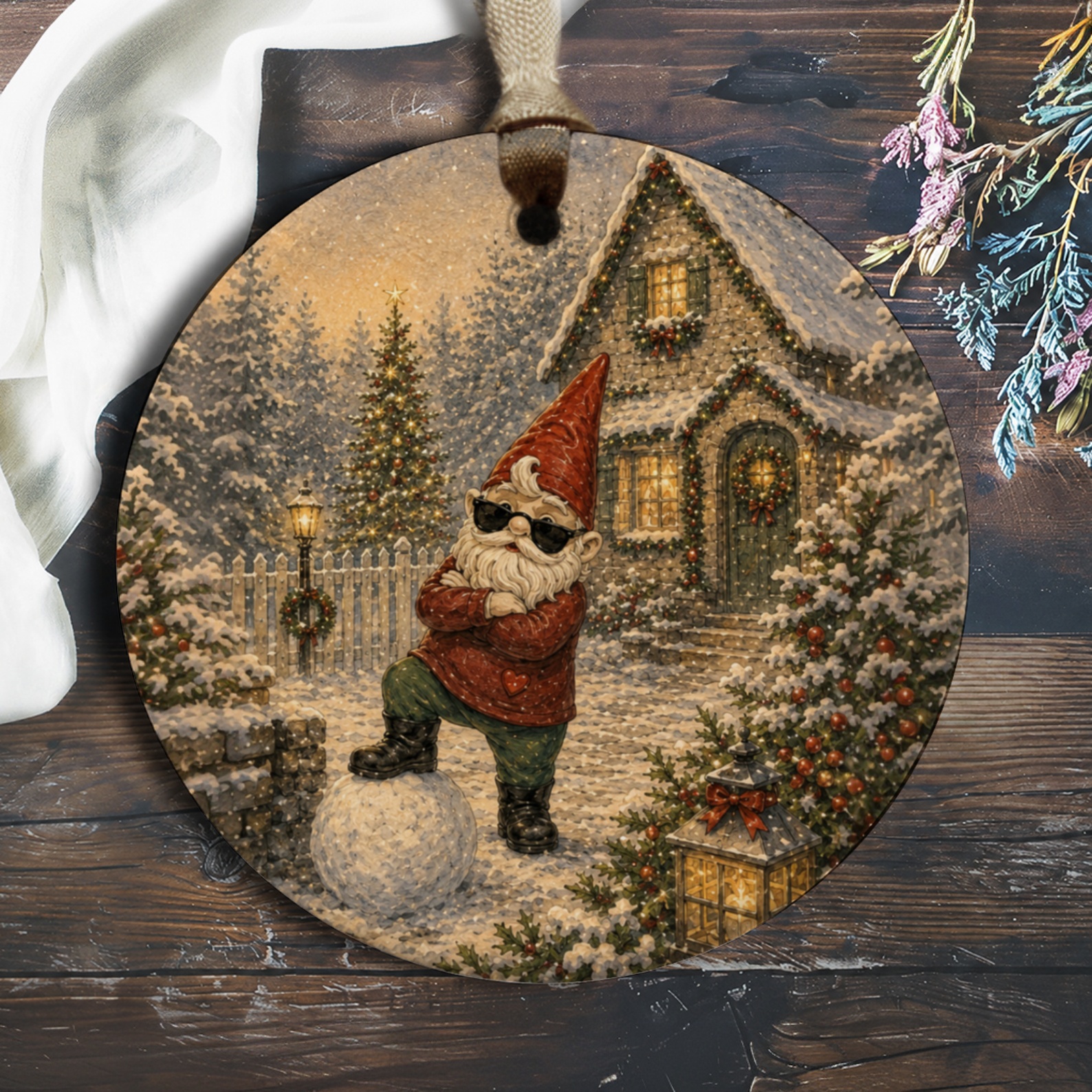 Christmas Gnome Ornament Festive Holiday Decor Cute Winter Scene Snowy House Christmas Tree Decoration For Home O1035