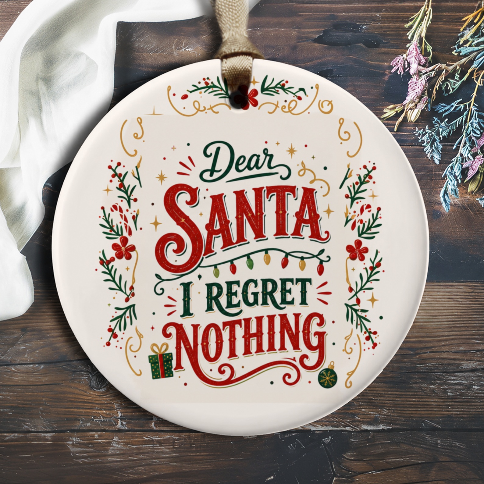 Dear Santa I Regret Nothing Christmas Ornament Funny Holiday Decor Festive Gift Idea For Tree Decoration O1043
