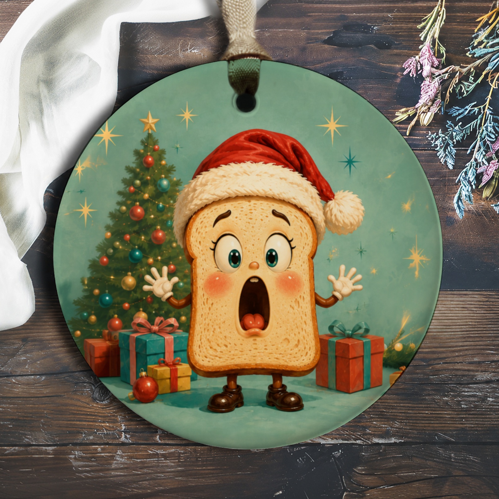Santa Bread Christmas Ornament Cute Holiday Decor Funny Tree Decoration Gift For Food Lovers Festive Home Decor O1056