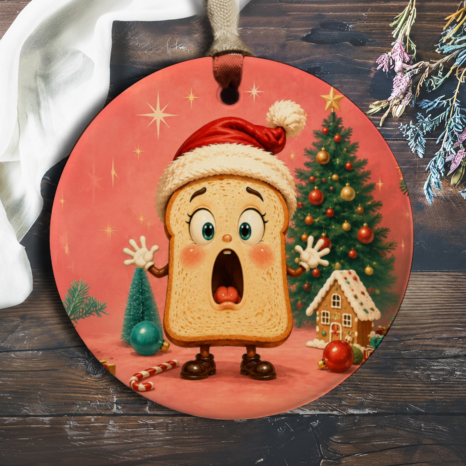 Cute Toast With Santa Hat Christmas Ornament Funny Holiday Decor Gingerbread Tree Festive Decoration Gift Idea O1057
