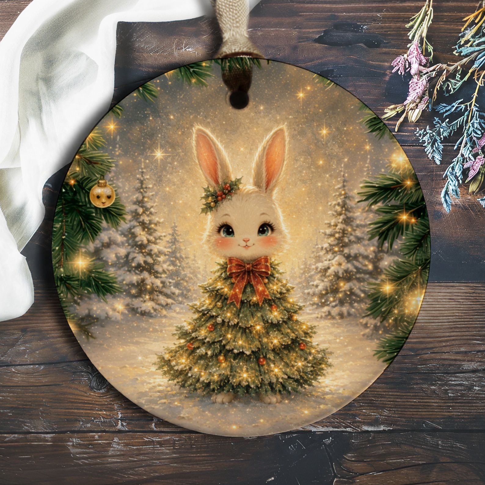 Cute Bunny Christmas Tree Ornament Holiday Decor Adorable Animal Winter Scene Festive Decoration For Tree O1058