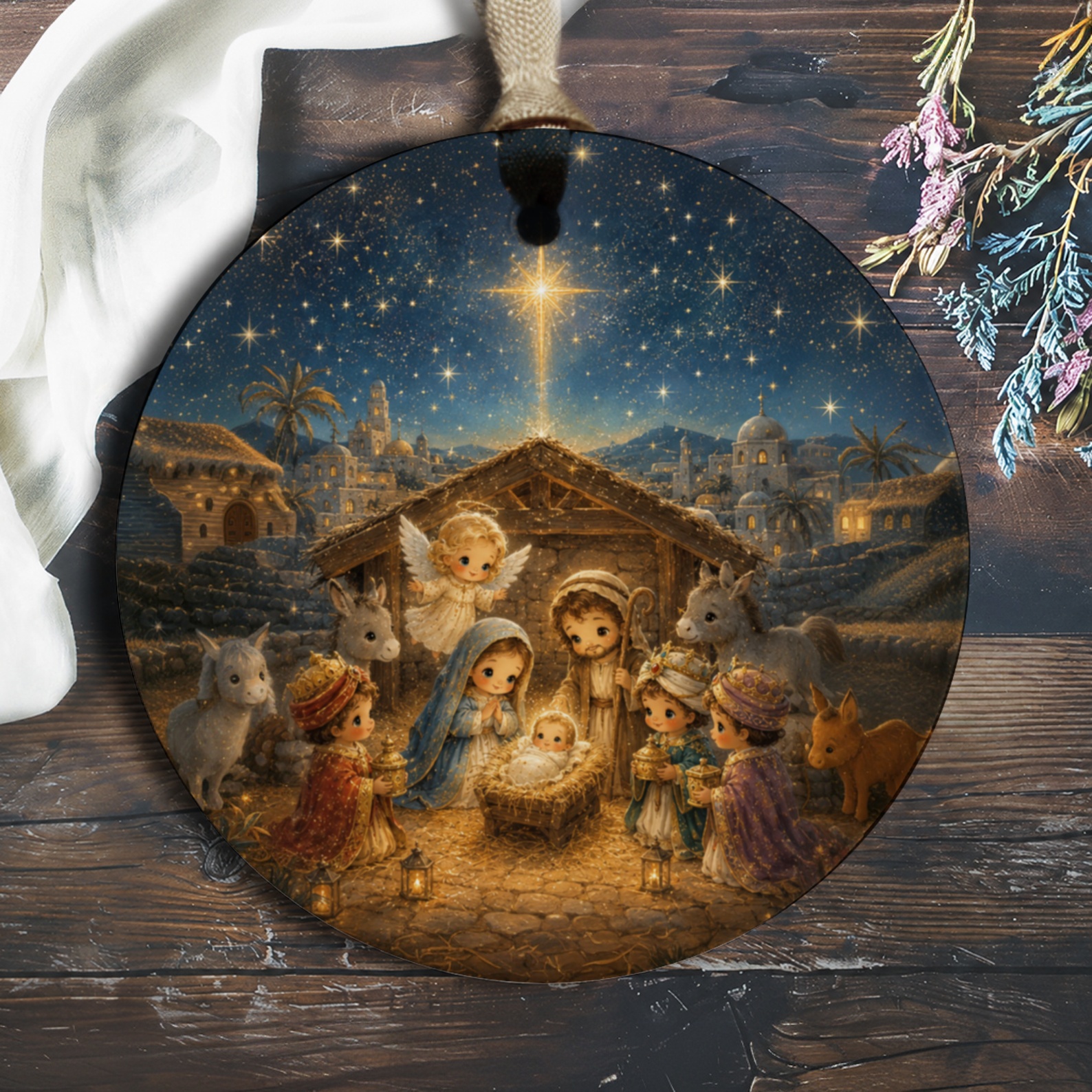 Nativity Scene Ornament Christmas Decor Holy Family Angel Three Wise Men Cute Religious Holiday Decoration O1063