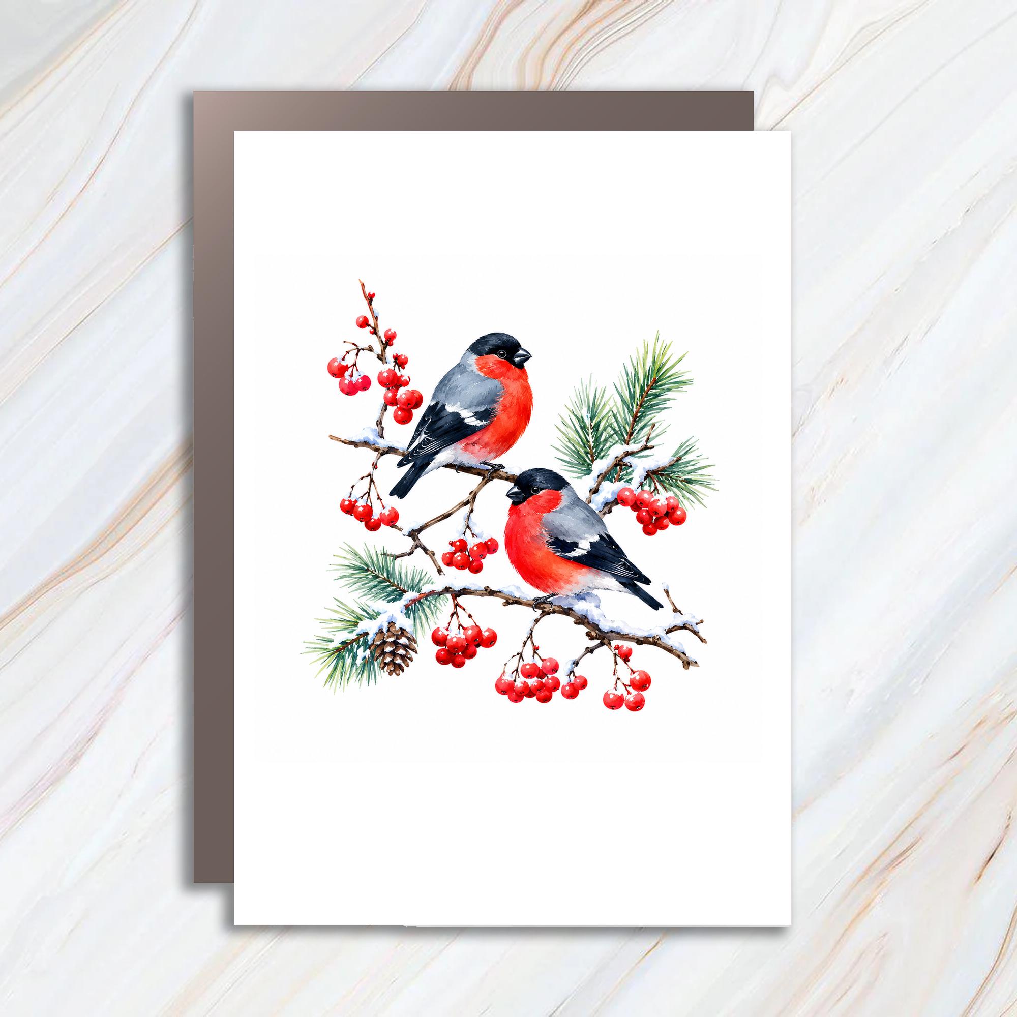 Bullfinch Christmas Card Watercolor Bird Greeting Card Winter Holiday Card For Nature Lover Cute Festive Animal Card C1135