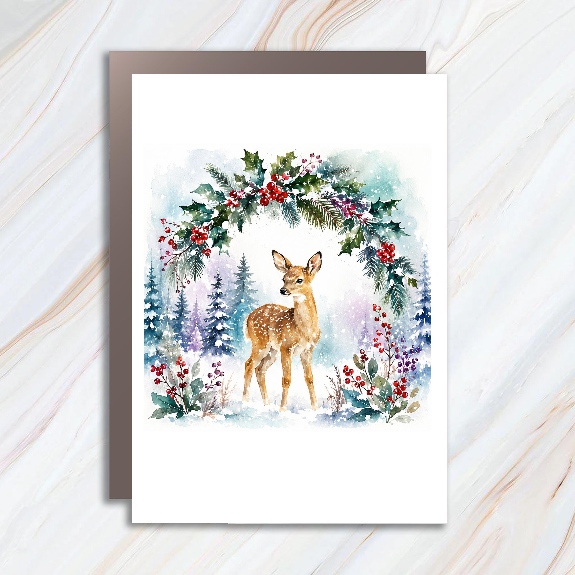 Watercolor Deer Christmas Card Winter Holiday Greeting Card Woodland Animal Art For Nature Lover Festive Seasonal Card C1139