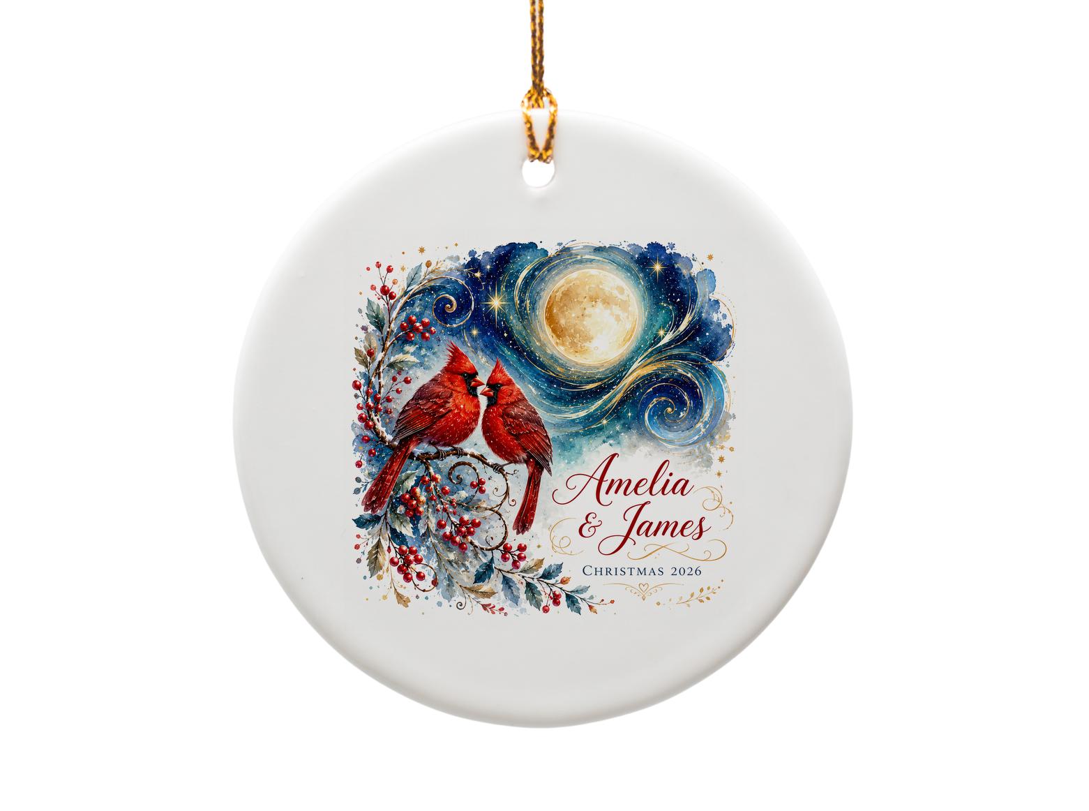 Christmas 2026 Personalized Ornament Cardinals Under Moonlit Sky Holiday Decor Custom Name Keepsake Gift O1131