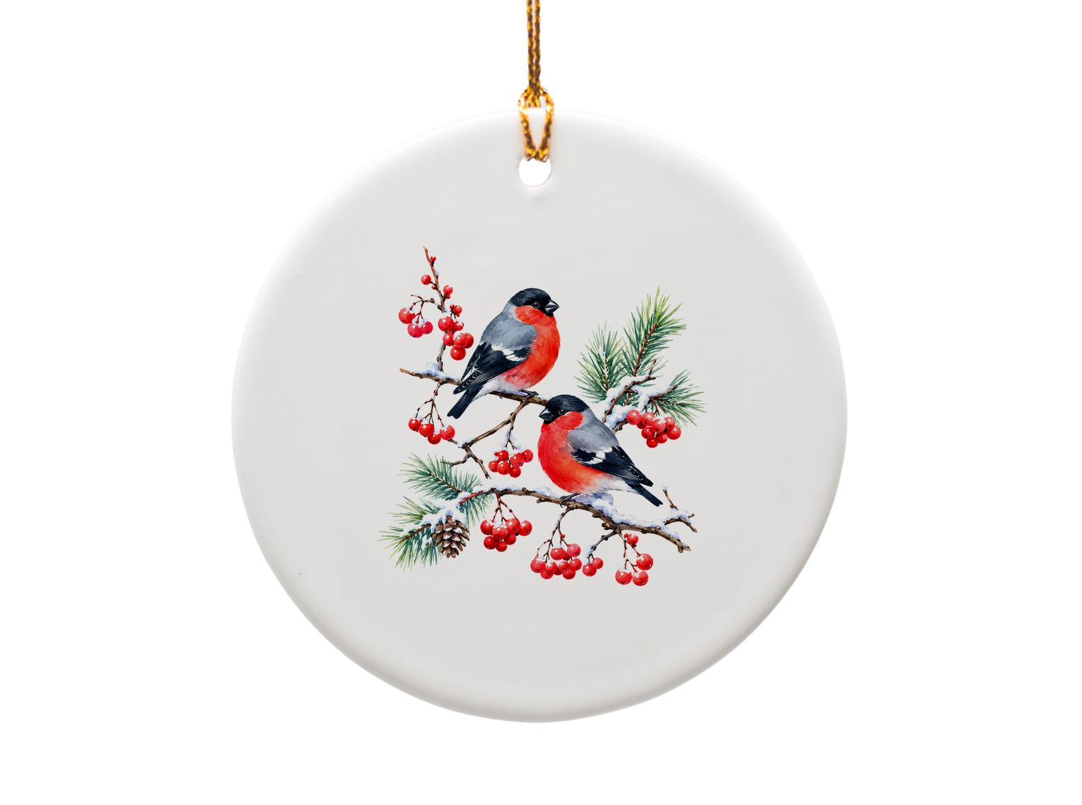 Bullfinch Christmas Ornament Winter Bird Decor Holiday Tree Decoration Nature Lover Gift Snowy Branches O1135