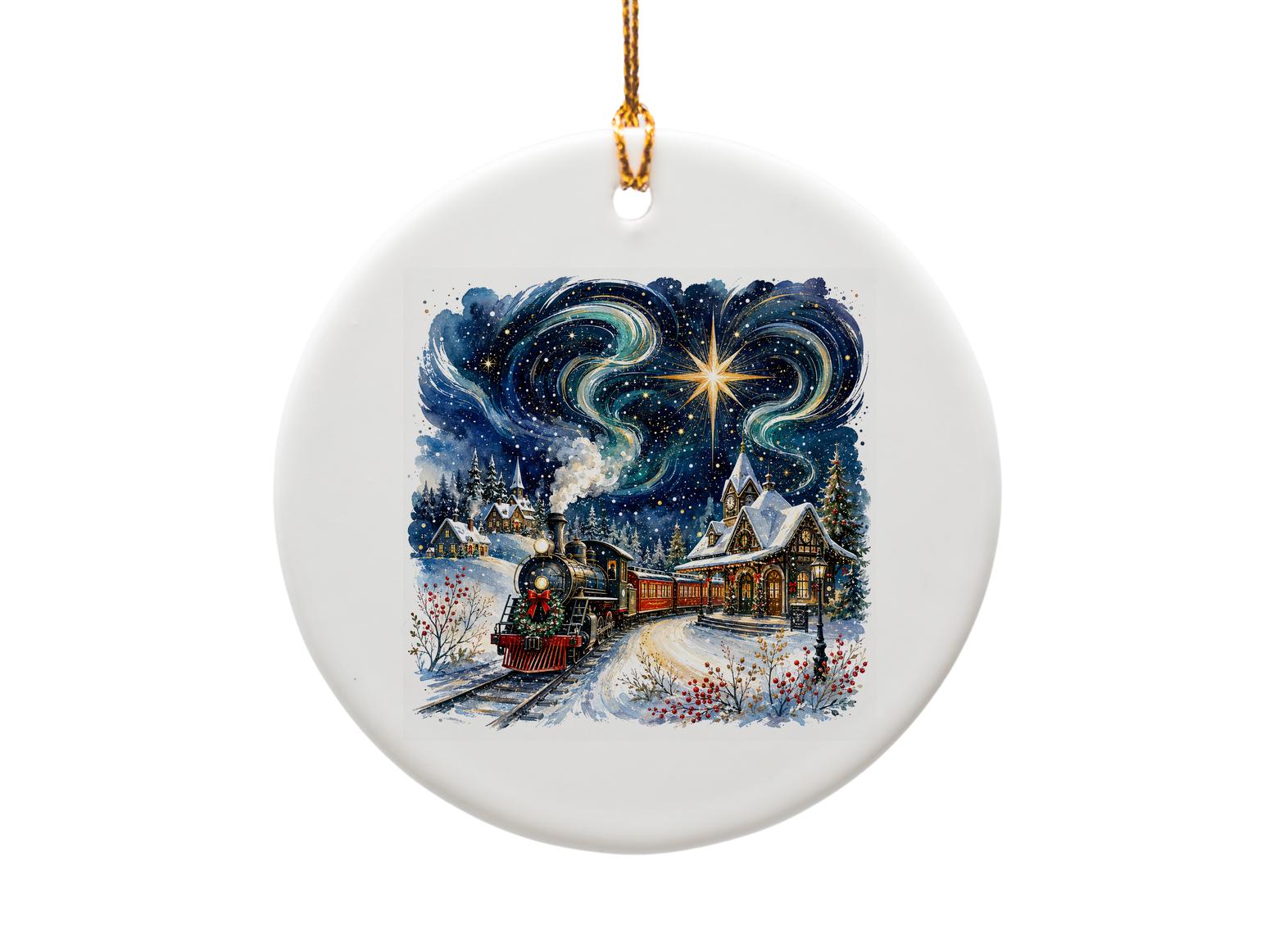 Christmas Train Ornament Winter Village Scene Holiday Decor Festive Home Decoration Snowy Night Starry Sky Christmas Ornament O1132