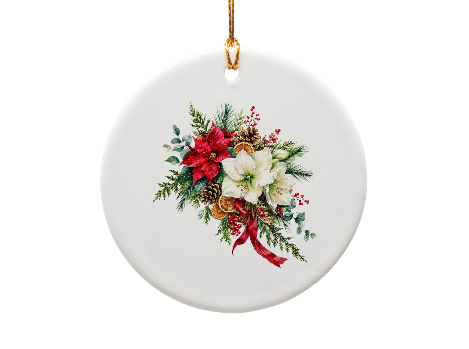 Christmas Floral Ornament Poinsettia Pinecone Holiday Decor Festive Home Decoration Winter Seasonal Ornament Gift O1134