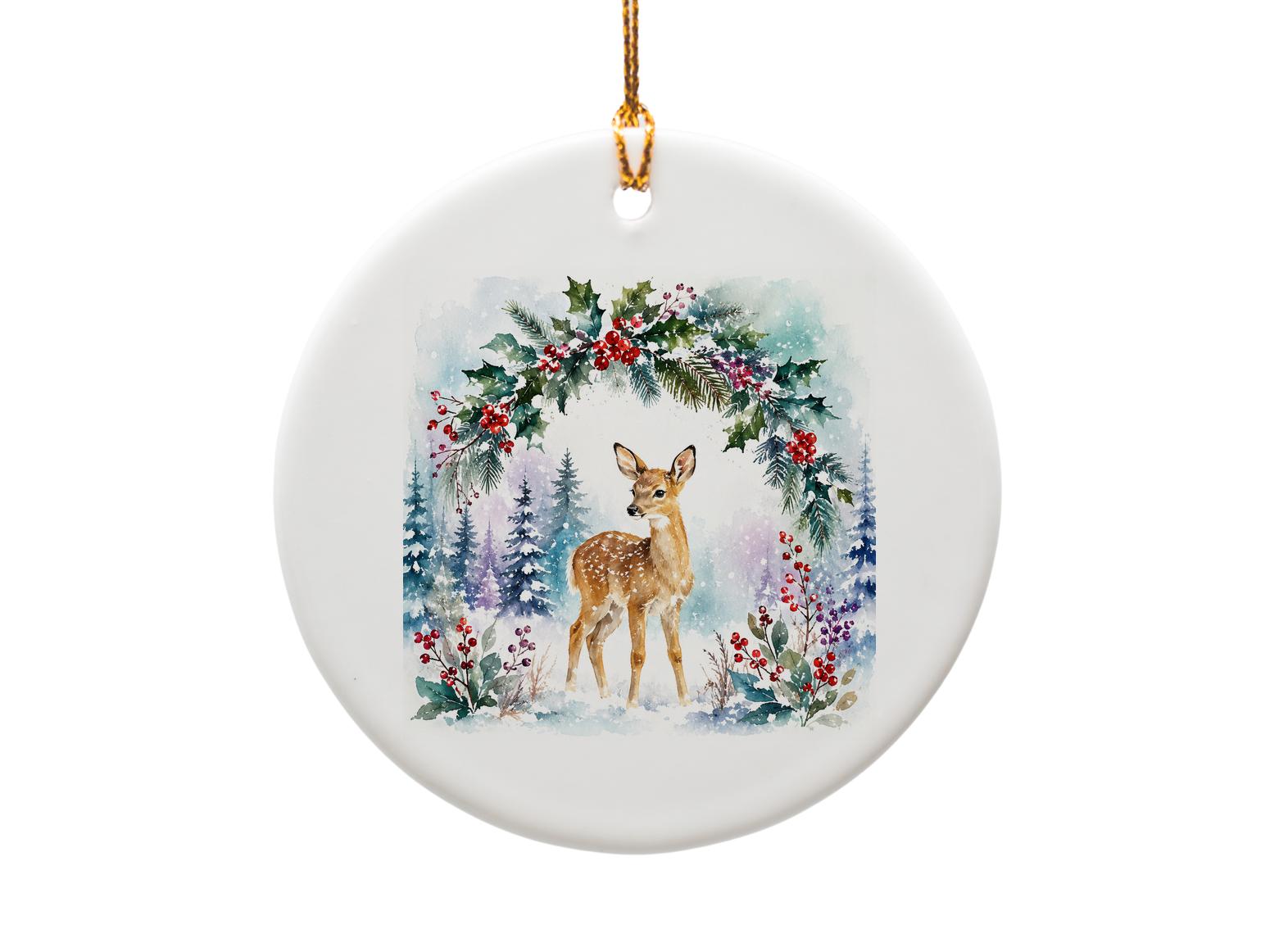 Watercolor Deer Ornament Christmas Decor Woodland Animal Holiday Decoration Winter Scene Nature Lover Gift O1139