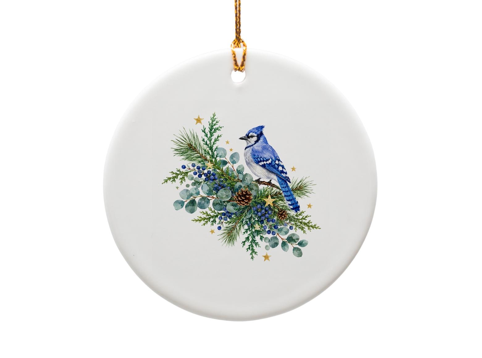 Blue Jay Christmas Ornament Winter Bird Decor Pine Berries Holiday Decoration Nature Lover Gift Woodland Theme O1137