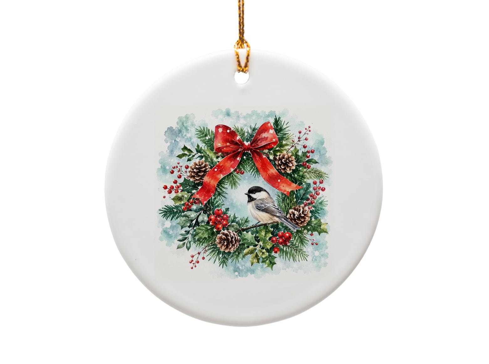 Christmas Bird Ornament Festive Wreath Decoration Holiday Pinecone Red Bow Winter Decor Nature Lover Gift O1138