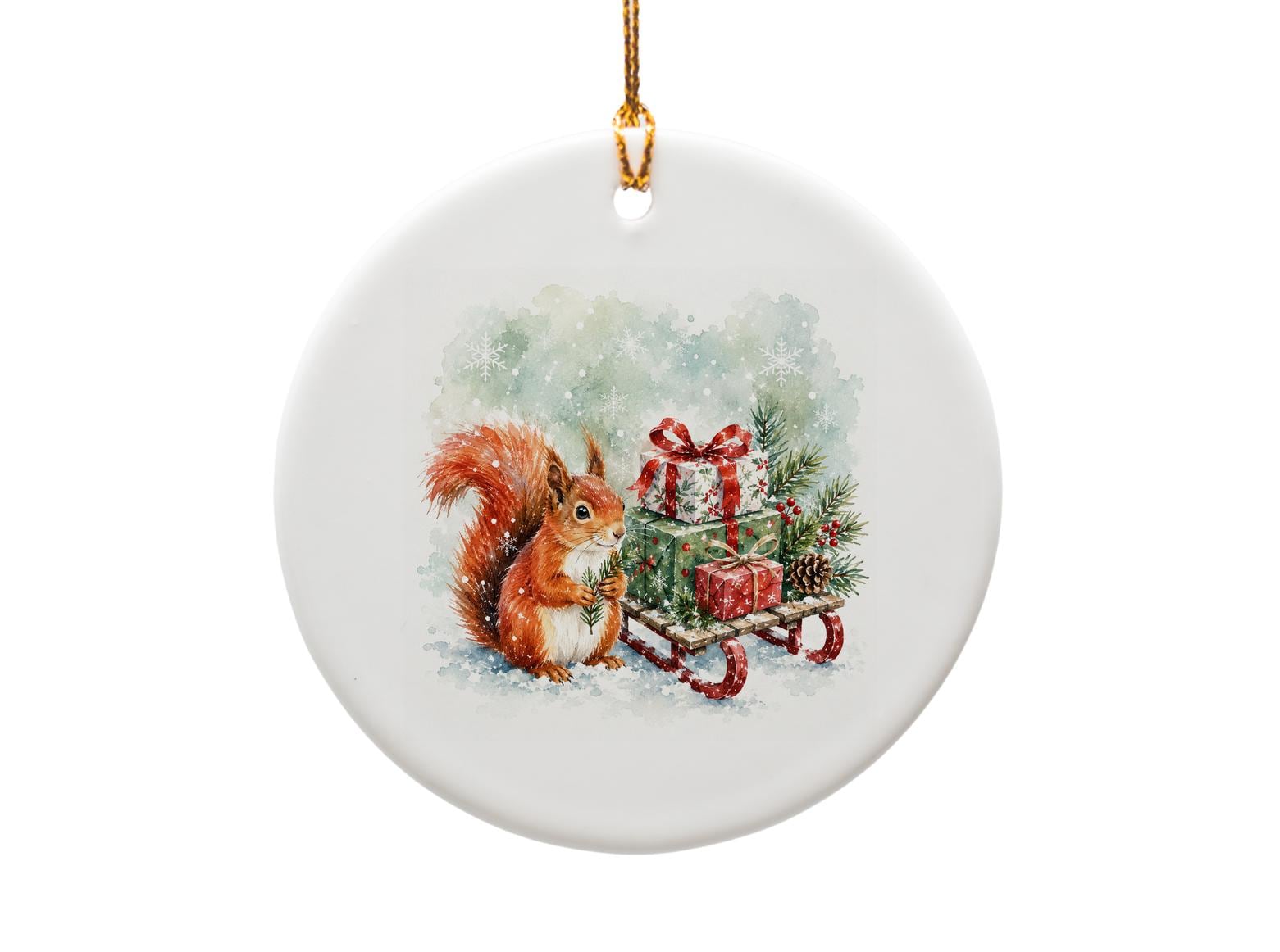 Christmas Squirrel Ornament Cute Woodland Animal Holiday Decor Winter Gift Sledding Scene Festive Home Decoration O1140