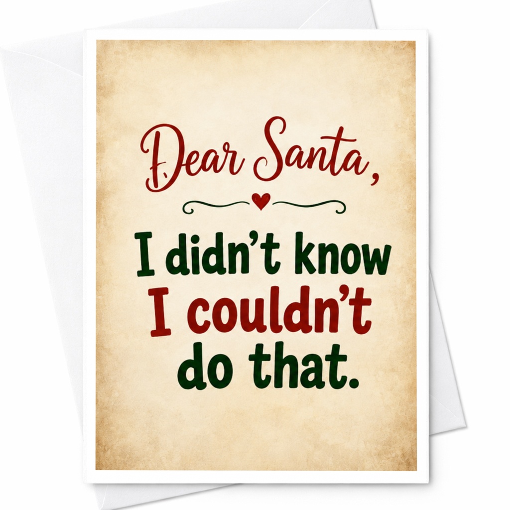 Dear Santa, I Didn't Know I Couldn't Do That Funny Christmas Card Sarcastic Holiday Greeting Card For Friends Family C5106