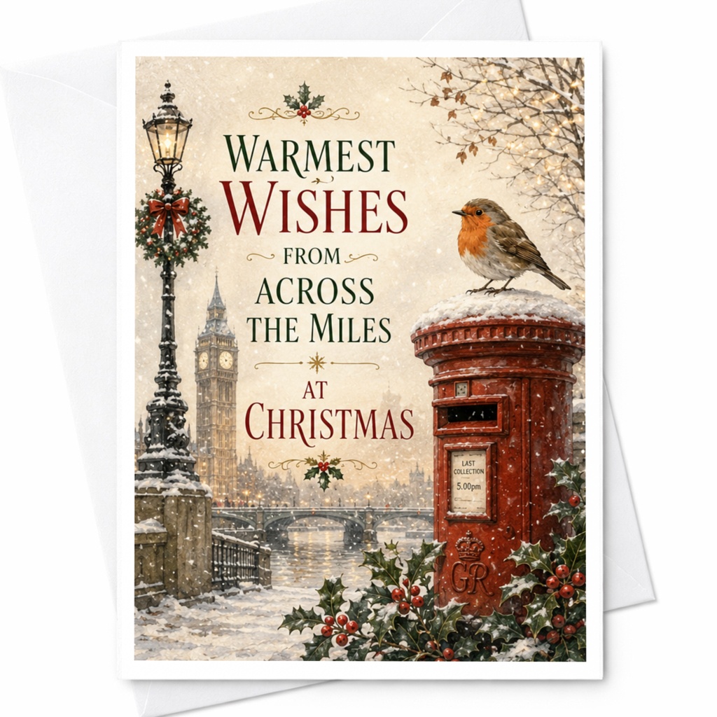 Warmest Wishes From Across The Miles At Christmas Card Holiday Greeting Card For Friends Family Loved Ones Winter Scene C5111