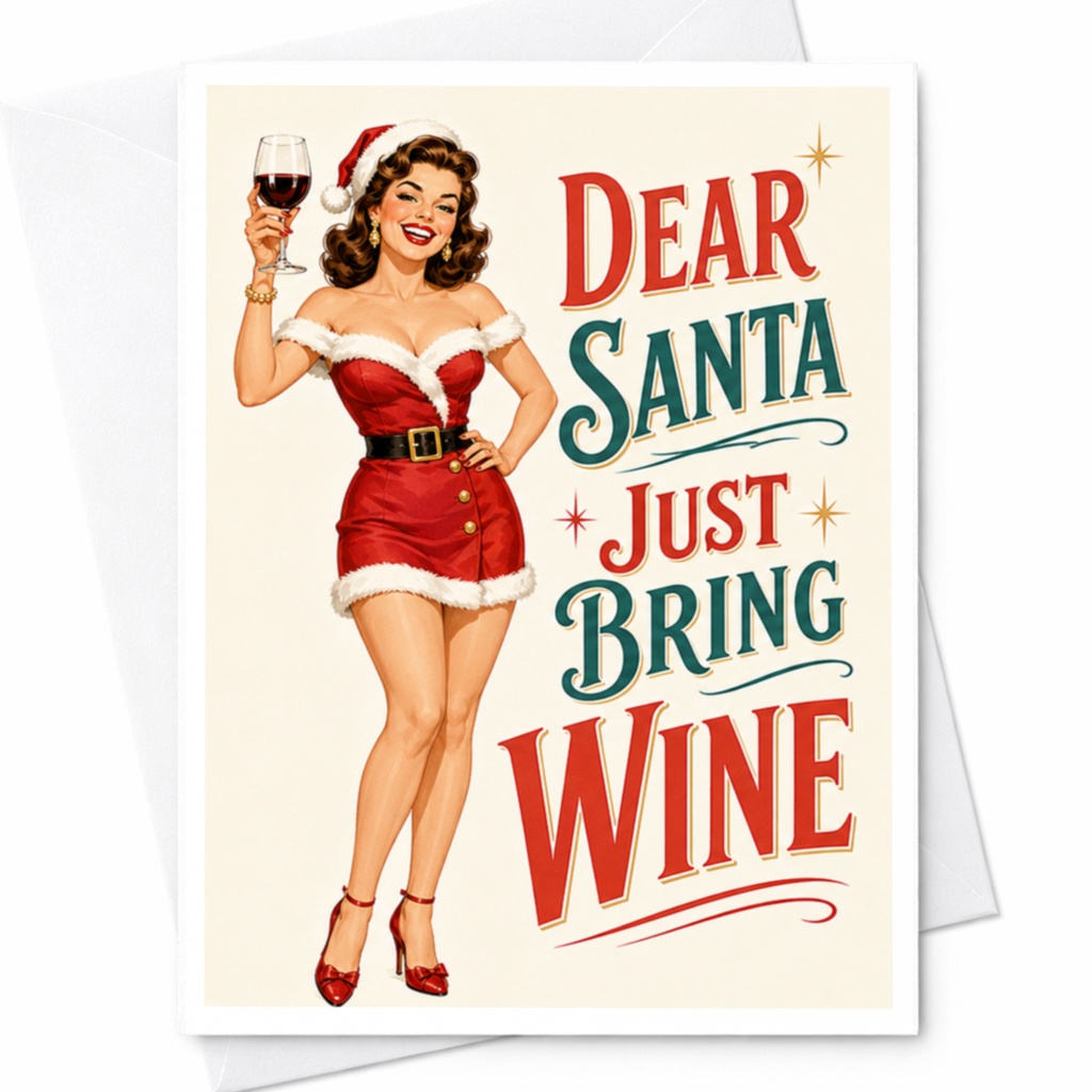 Dear Santa Just Bring Wine Funny Christmas Card Wine Lovers Holiday Greeting Card Santa Card For Friends Family C5112