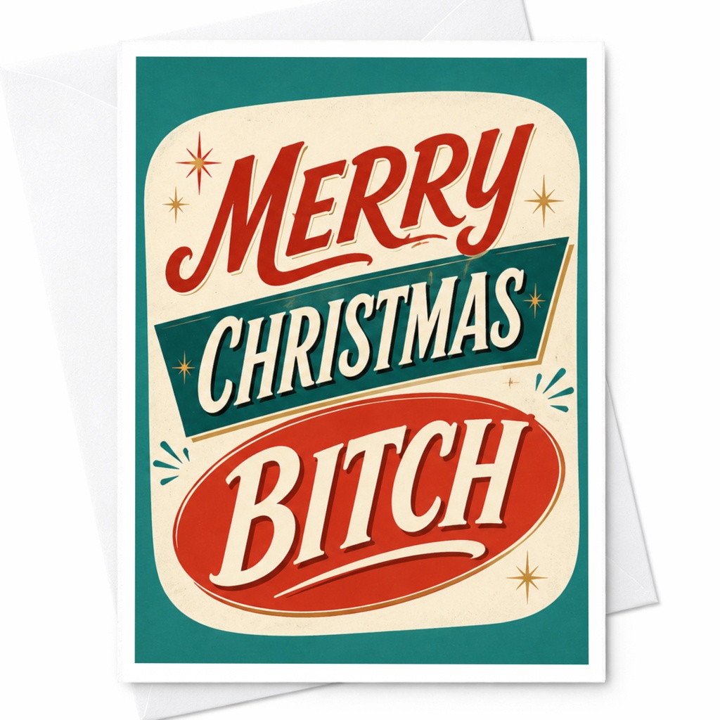 Merry Christmas Bitch Funny Christmas Card Retro Style Holiday Greeting Card For Friend Sister Bestie C5125