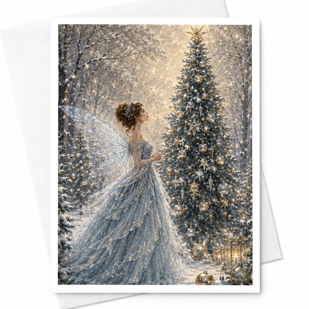 Fairy Christmas Card Enchanting Winter Scene Holiday Greeting Card For Her Magical Christmas Tree Art Fantasy Card C5126