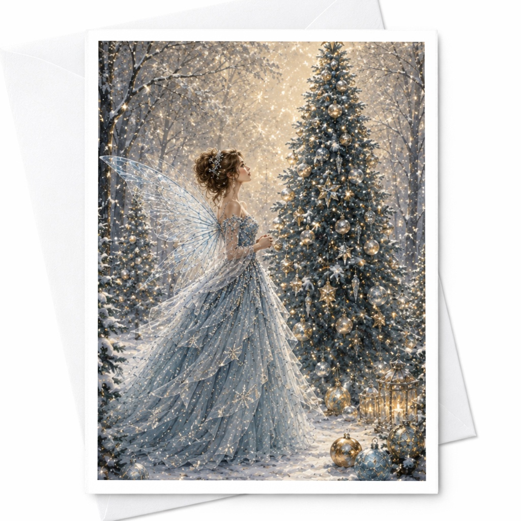 Fairy Christmas Card Enchanted Winter Scene Holiday Greeting Card For Her Magical Snowy Forest Fairy Tale Art C5127
