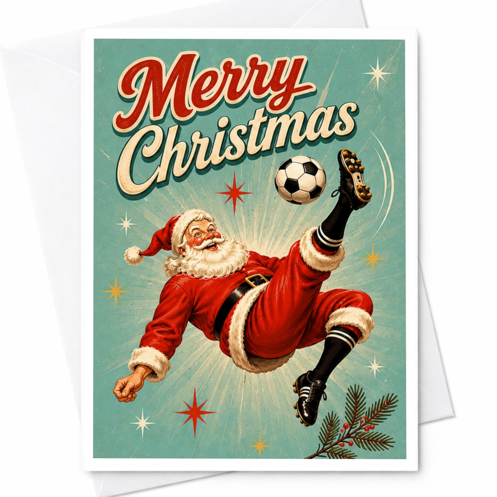 Merry Christmas Soccer Santa Christmas Card Sports Fan Holiday Greeting Card Festive Fun For Friends Family C5116