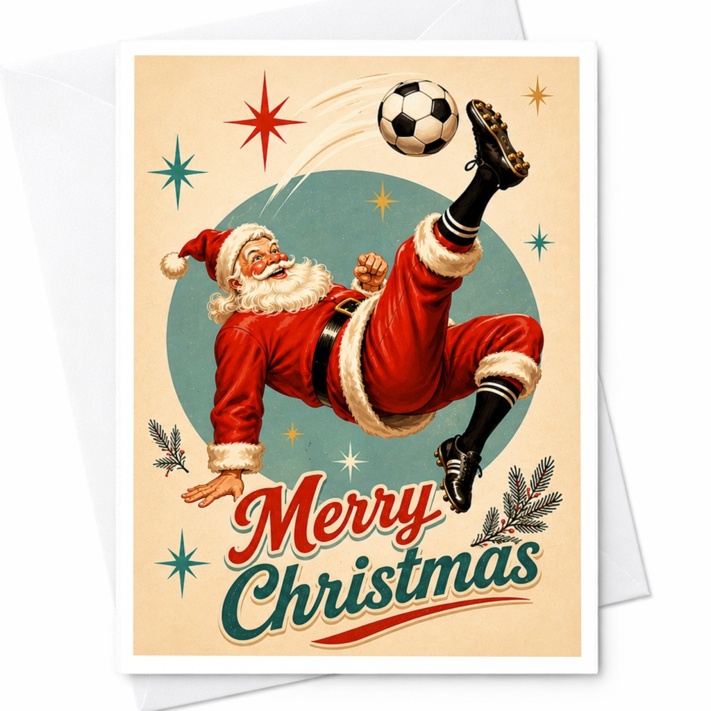 Merry Christmas Soccer Santa Christmas Card Sports Fan Holiday Greeting Card Festive Santa Claus For Friends Family C5117