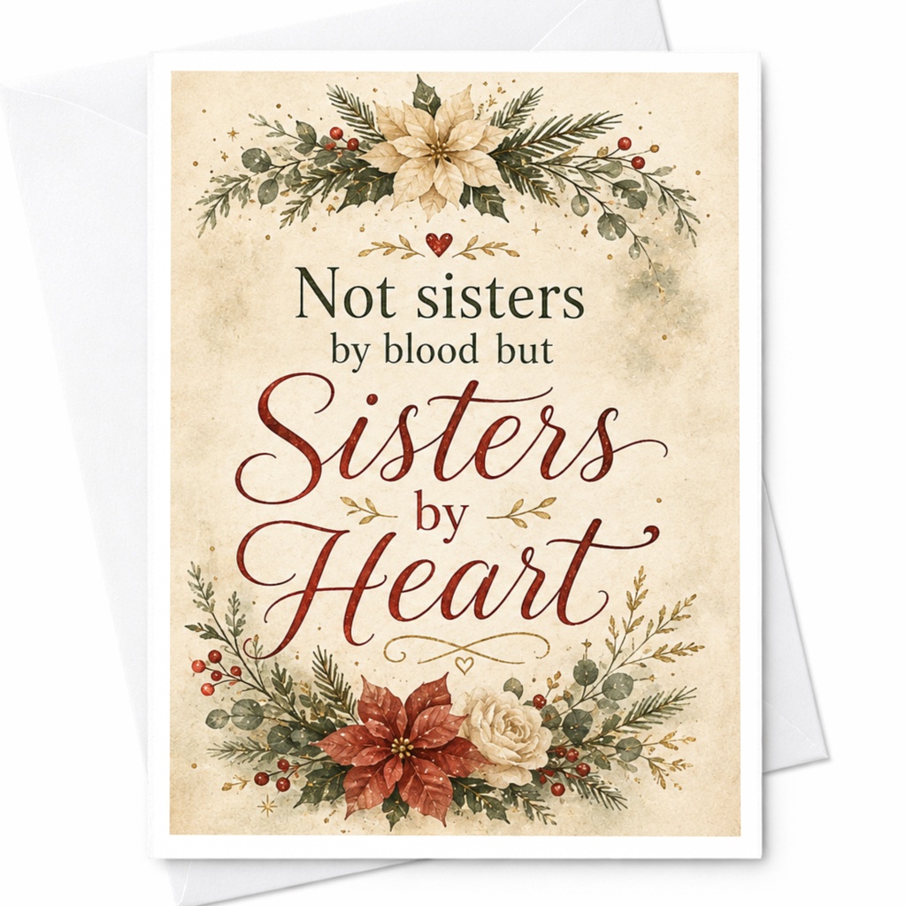 Not Sisters By Blood But Sisters By Heart Friendship Card Floral For Best Friend Sister Christmas Card C5121