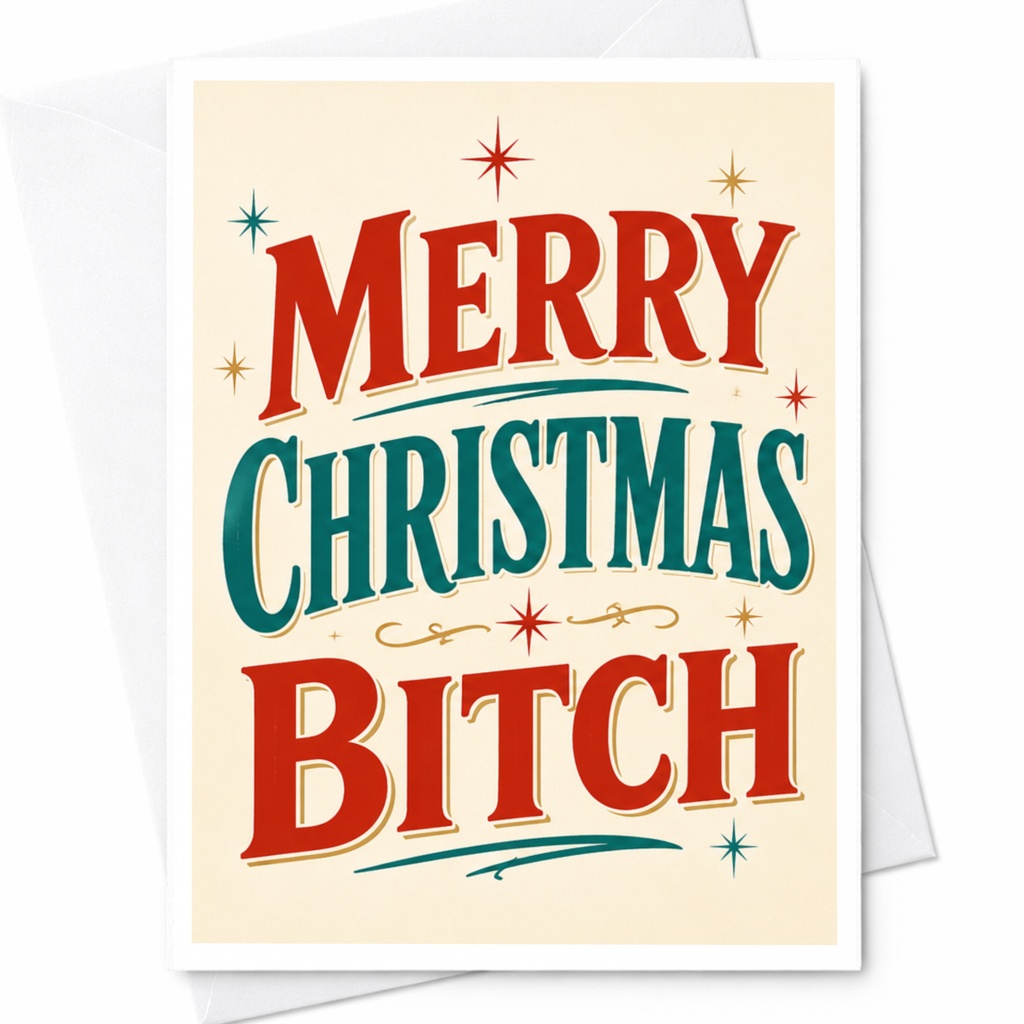Merry Christmas Bitch Funny Christmas Card Bold Festive Greeting Card For Friend Holiday Card C5124