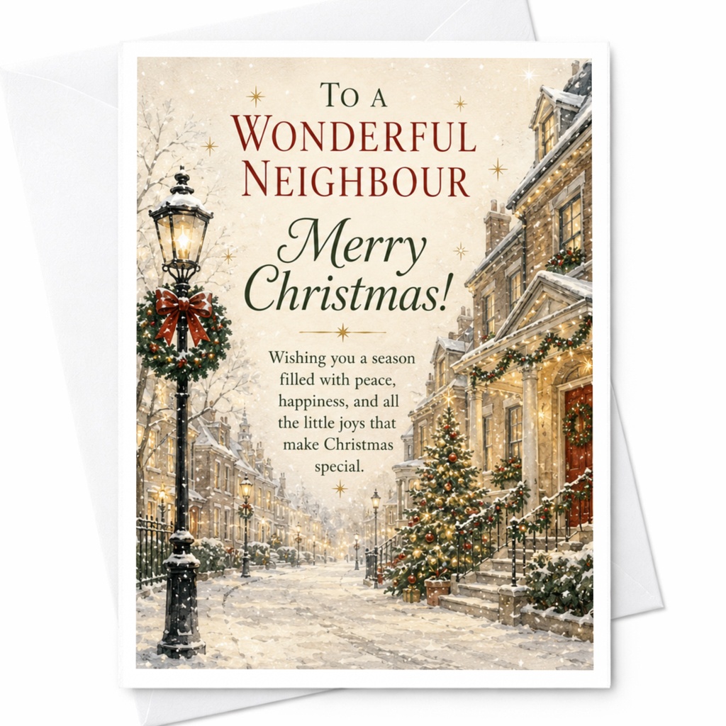 To A Wonderful Neighbour Merry Christmas Card Festive Holiday Greeting Card For Neighbor Peaceful Winter Scene C5129