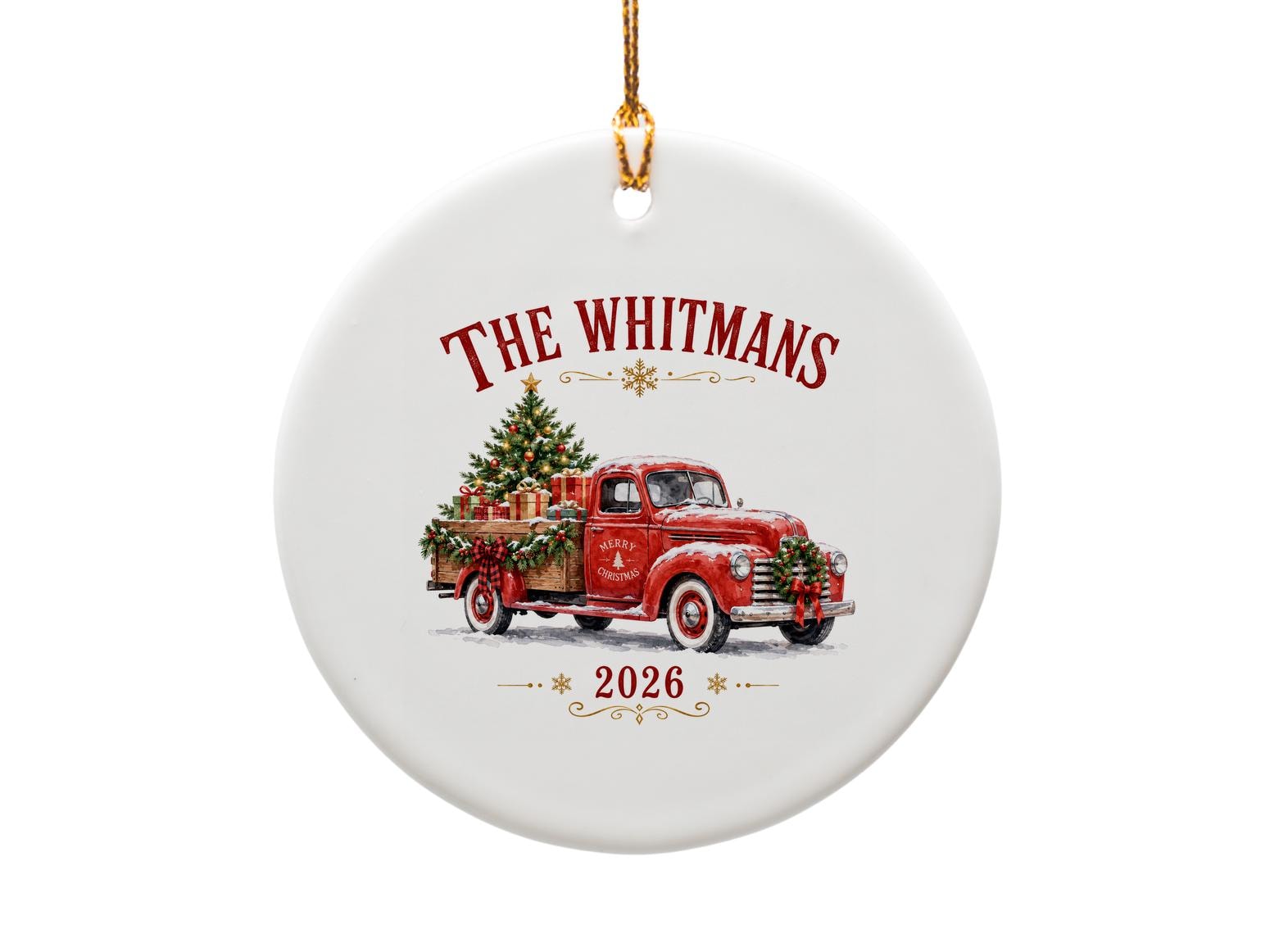 Custom Merry Christmas 2026 Personalized Ornament Vintage Truck Holiday Decor Family Name Keepsake O1153