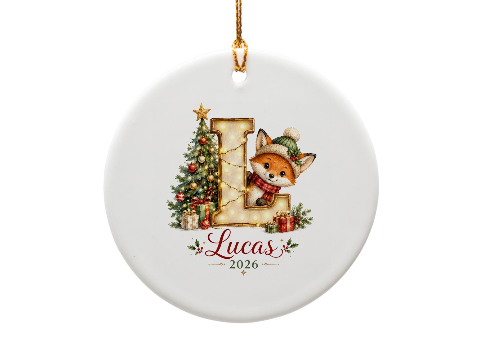 2026 Personalized Christmas Ornament Cute Fox Holiday Decor Custom Name Tree Decoration Gift O1159