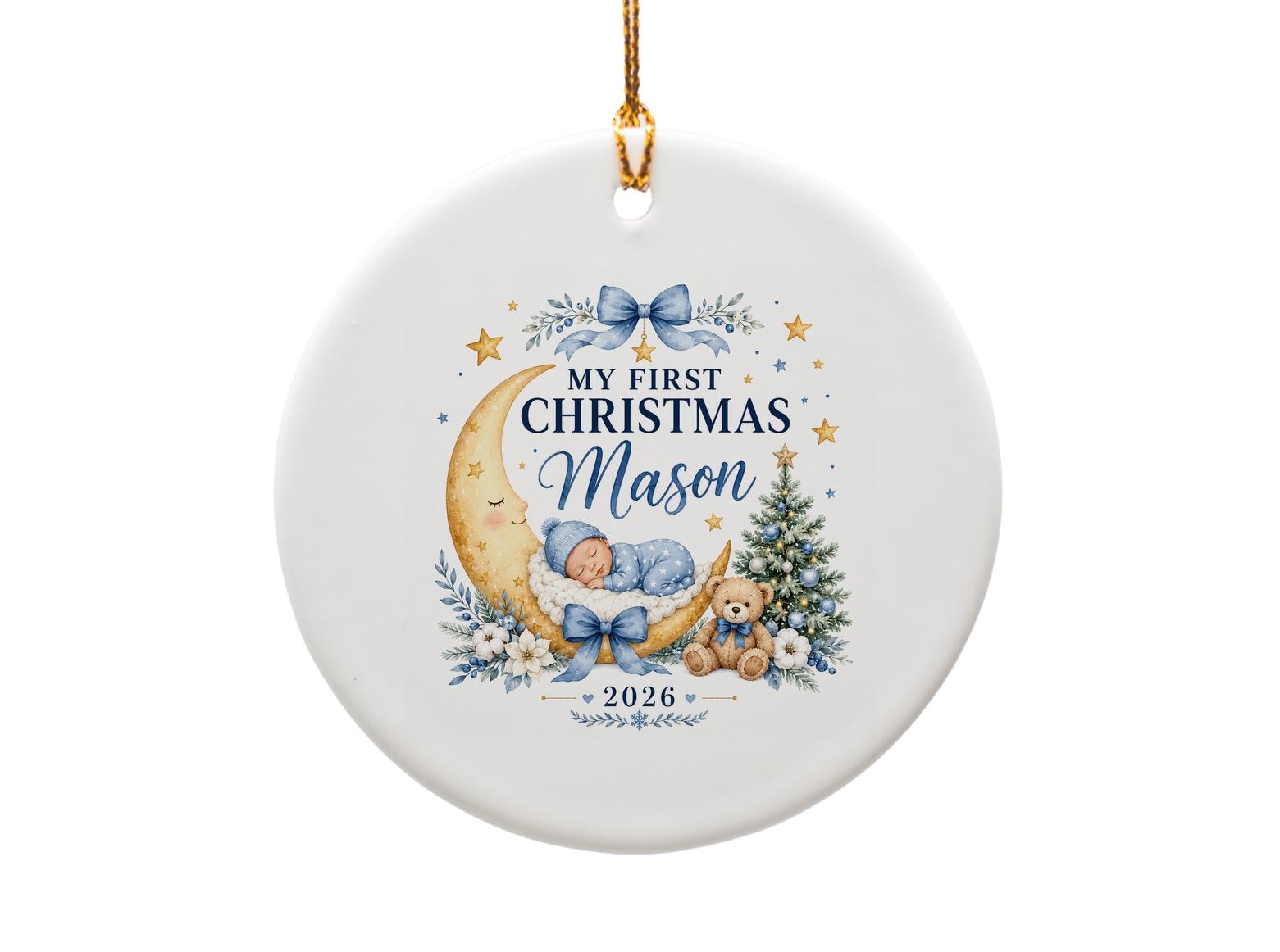 My First Christmas 2026 Baby's First Christmas Ornament Personalized Newborn Keepsake Moon And Stars Holiday Decor O1149