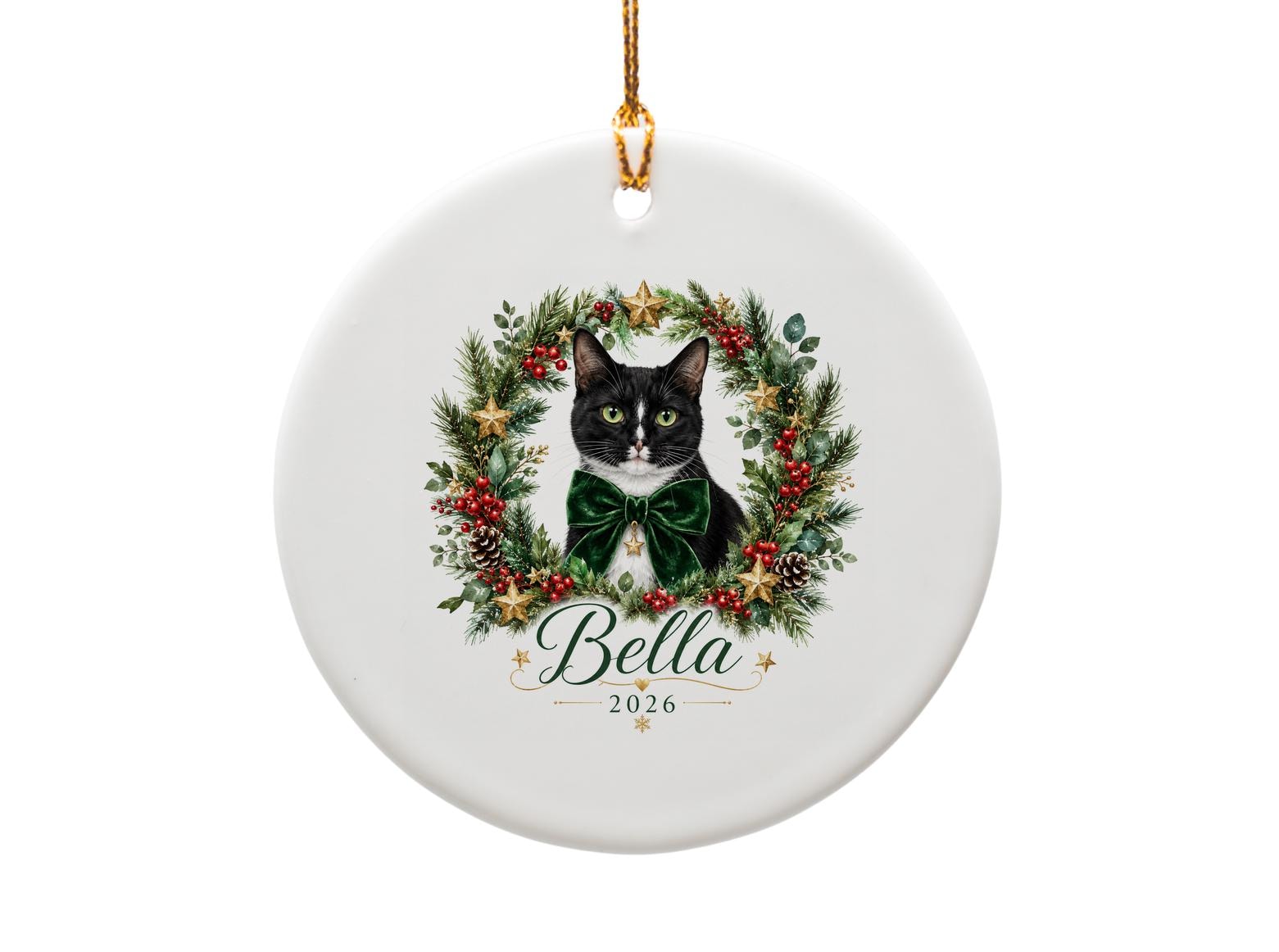 2026 Personalized Cat Ornament Christmas Holiday Decor Custom Pet Gift Festive Wreath Keepsake 2026 O1150