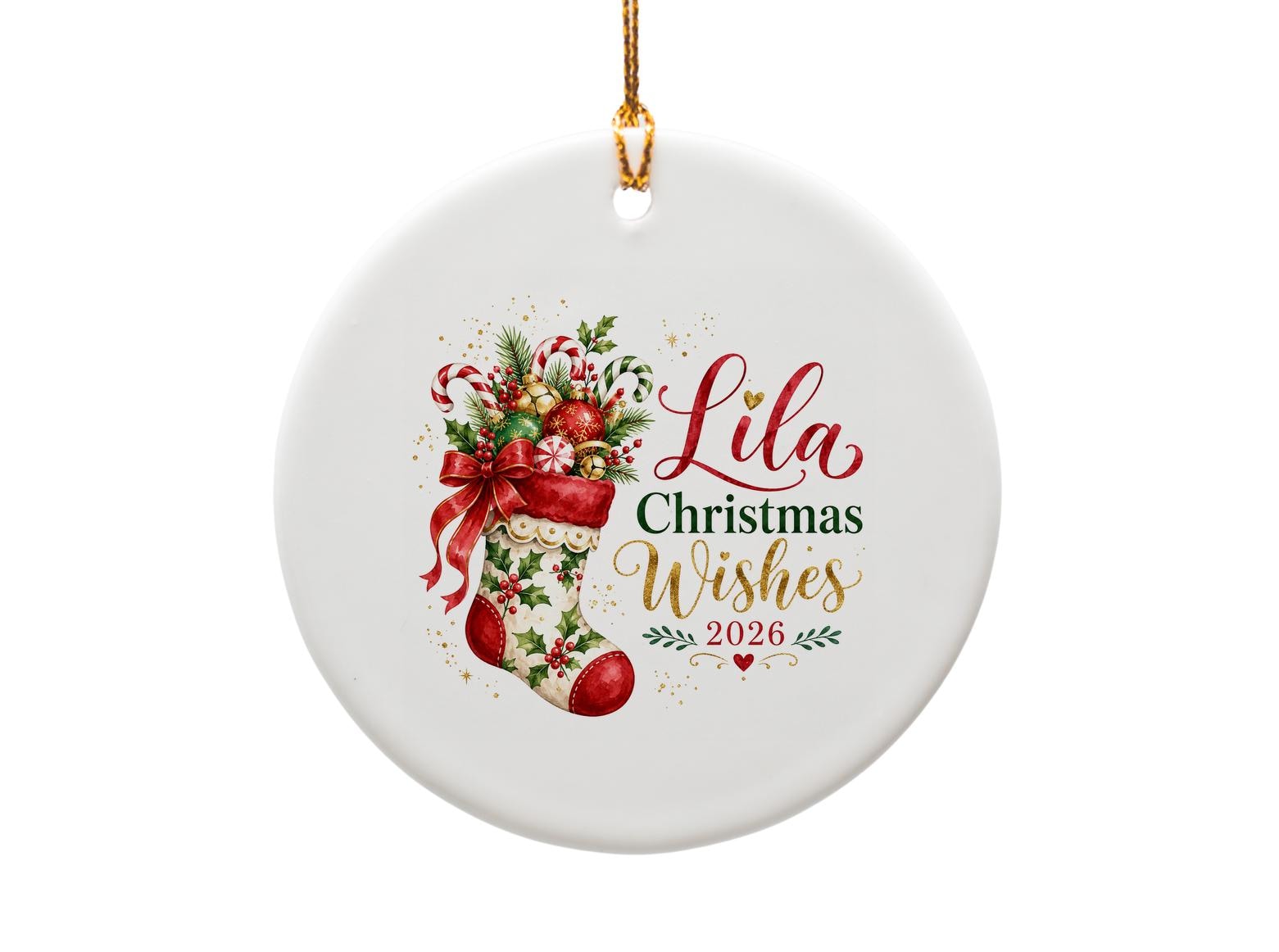 Christmas Wishes 2026 Personalized Ornament Holiday Decor Stocking Ornament Custom Name Christmas Tree Decoration O1155