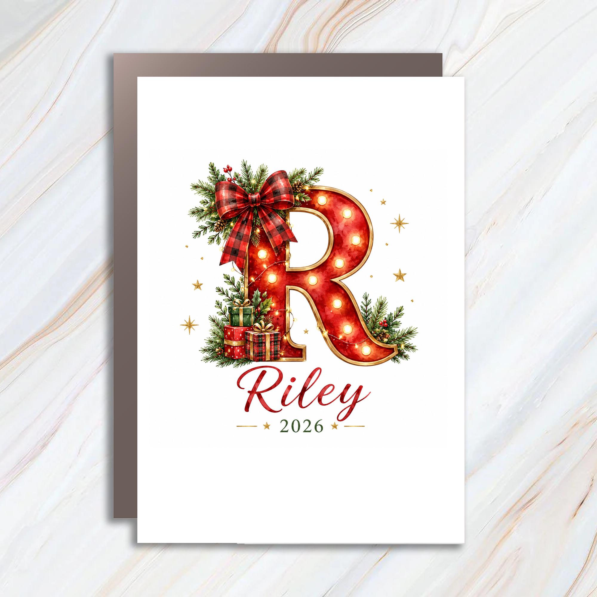 2026 Christmas Card Festive Holiday Greeting Card Personalized Name Card With Gifts Bow For Family Friend C1151