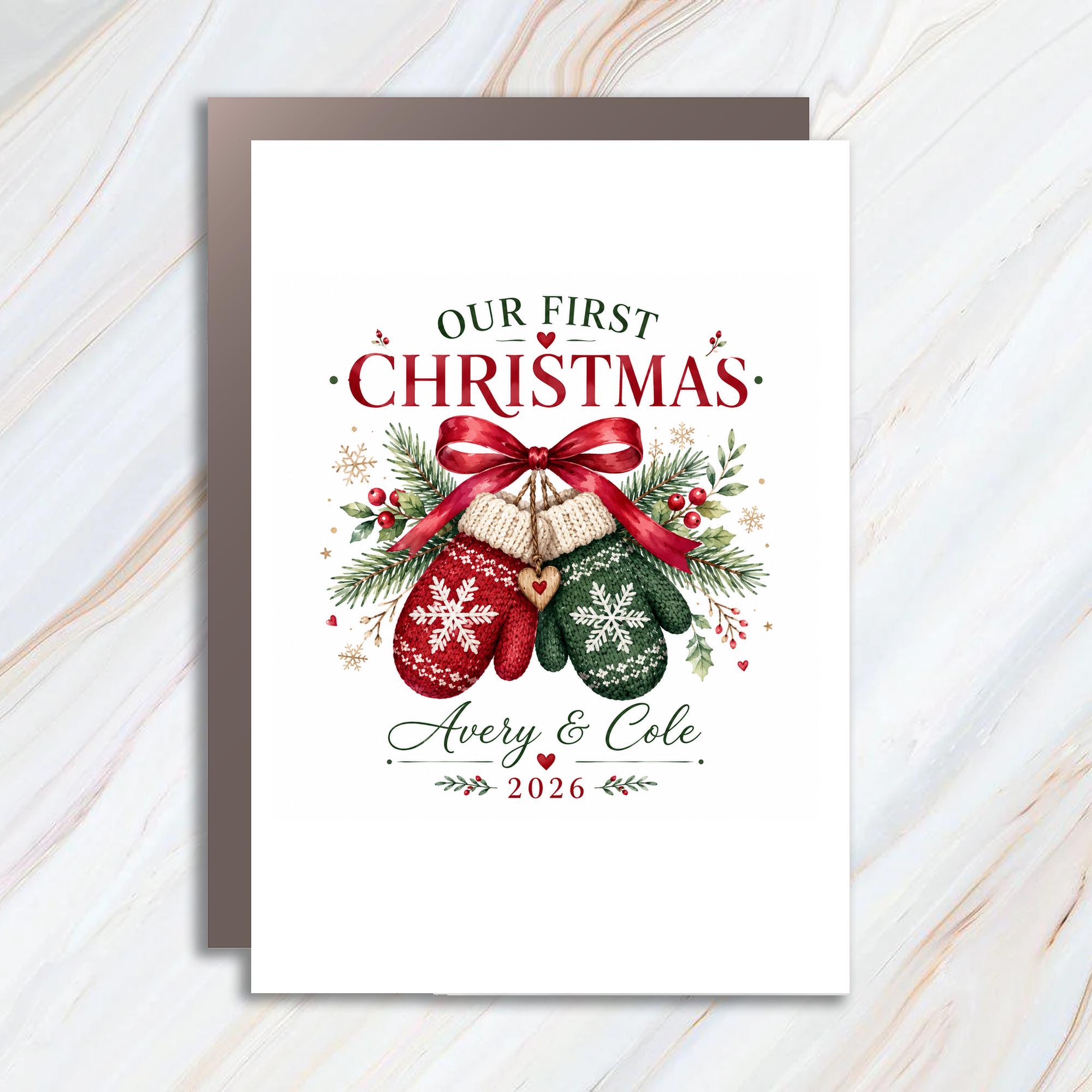 Our First Christmas 2026 Personalized Christmas Card Holiday Greeting Card For Couple Festive Winter Card C1152