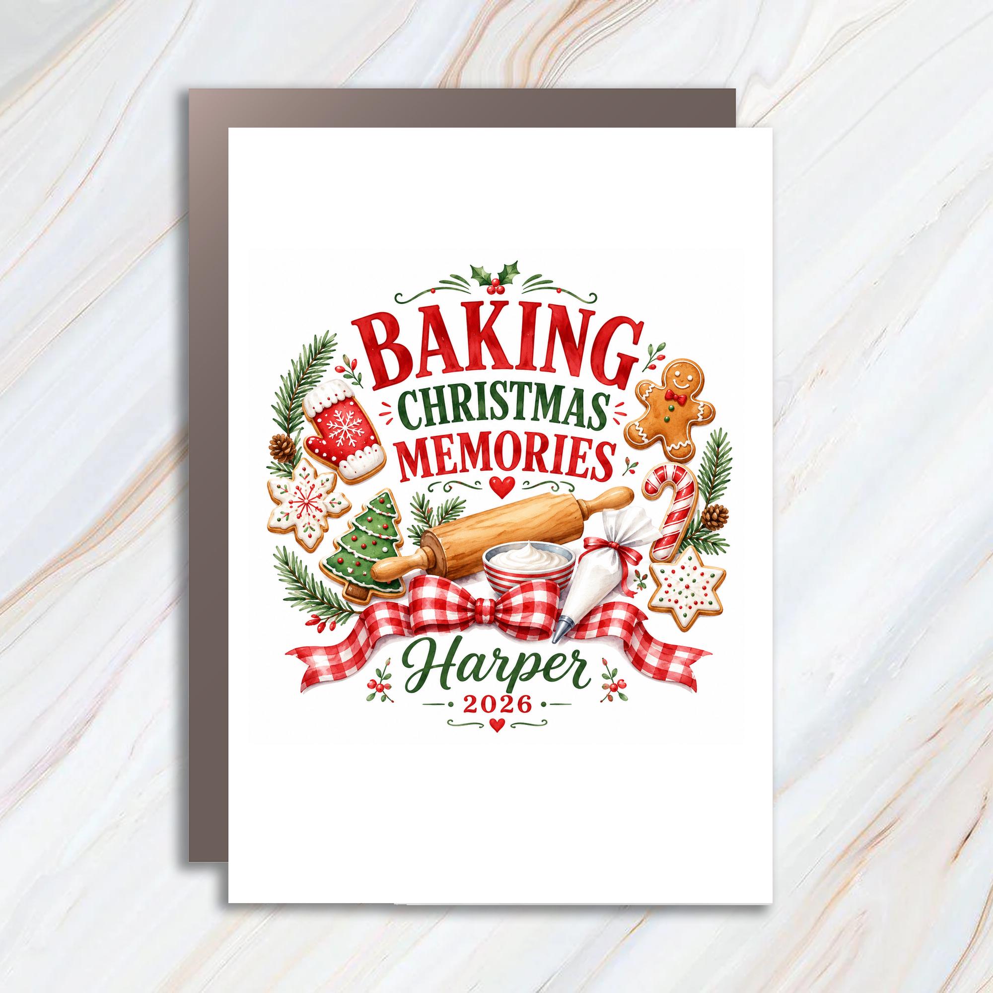 Baking Christmas Memories Personalized Christmas Card Holiday Baking Theme 2026 Custom Name Family Keepsake C1156