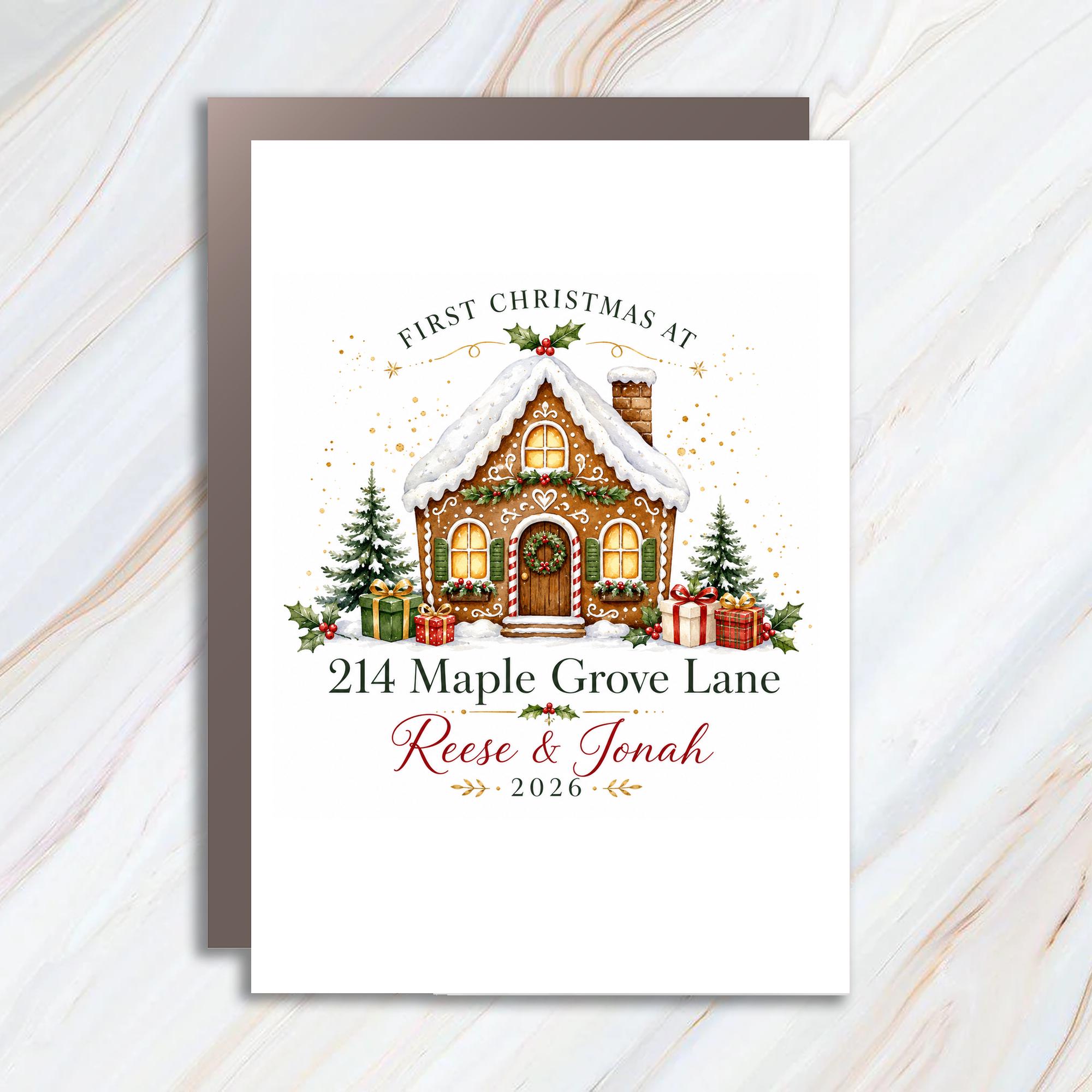 Custom Names and Address First Christmas Card 2026 Personalized Christmas Card New Home Holiday Card Couple C1157