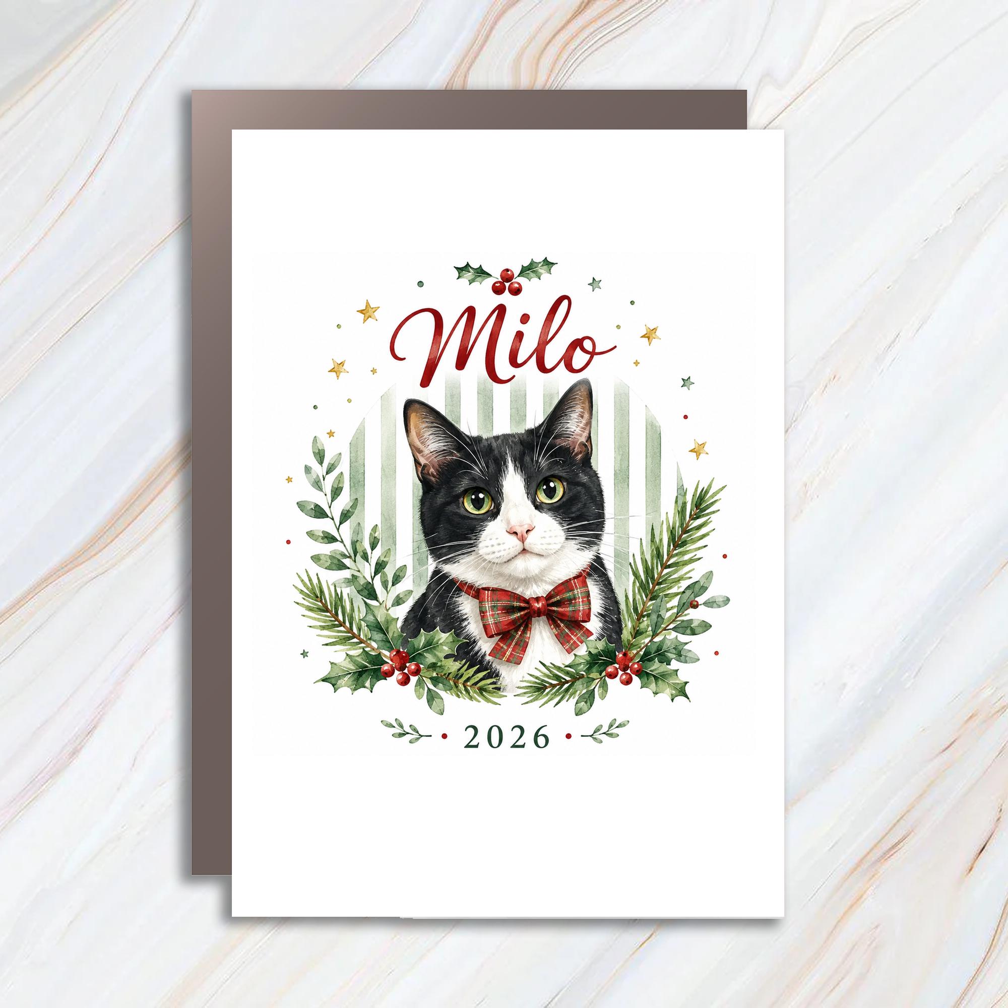 2026 Christmas Card Festive Cat Holiday Greeting Card Cute Pet Lover Gift Personalized Cat Card C1158
