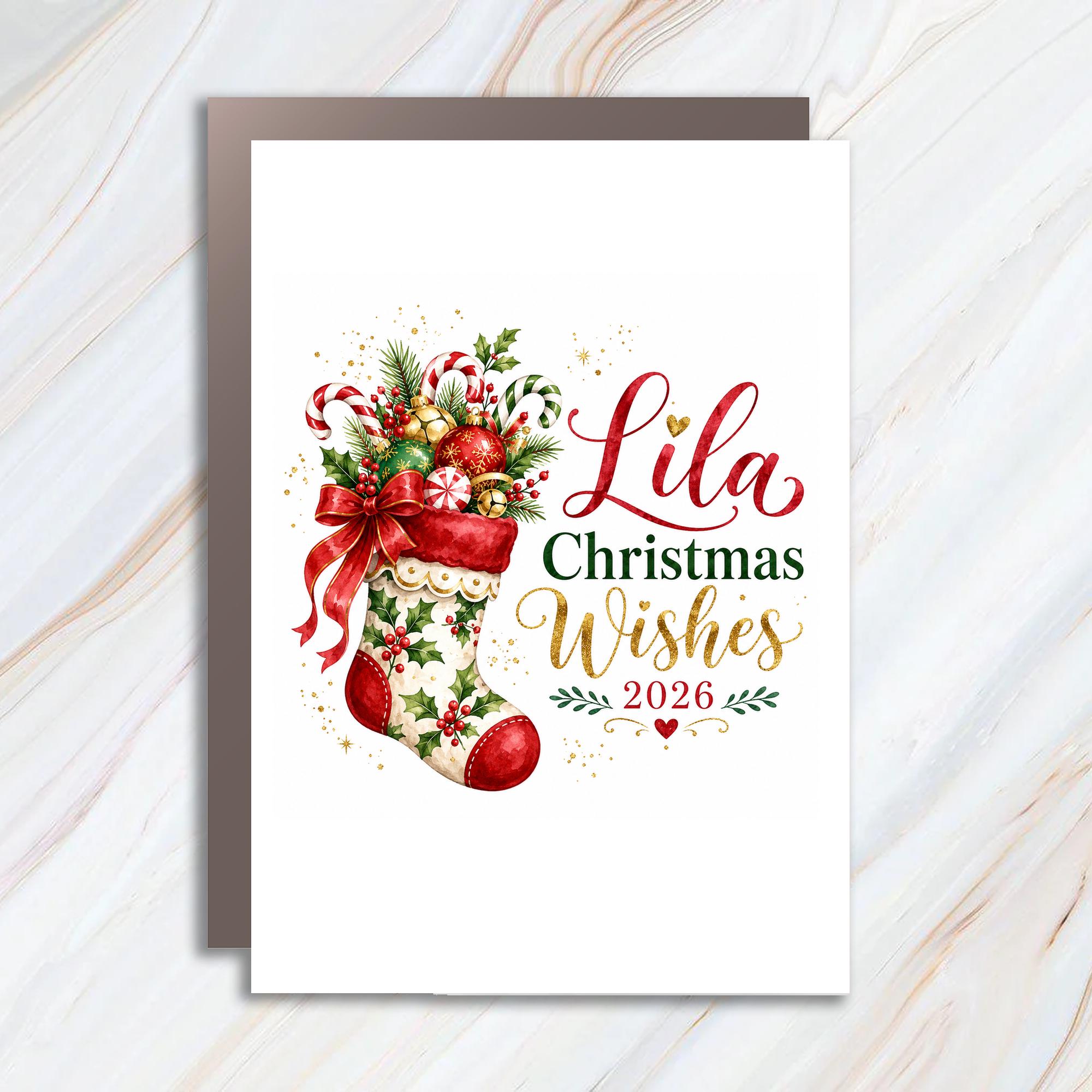 Christmas Wishes 2026 Personalized Christmas Card Festive Holiday Greeting Card Custom Name Xmas Card For Family C1155